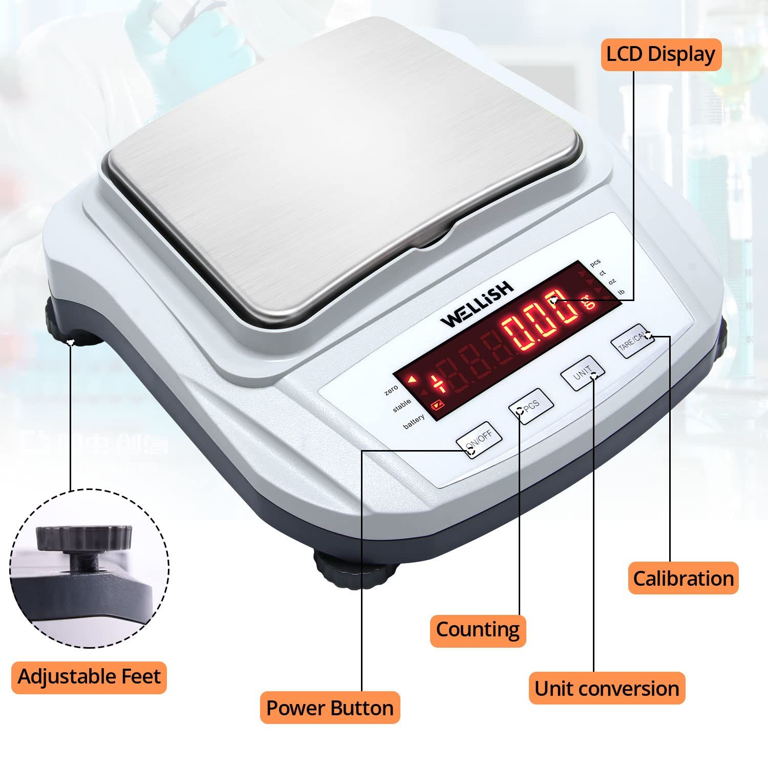 This image breaks down the physical components and functional features of the digital scale, helping shoppers understand the product's structure and key operational elements.