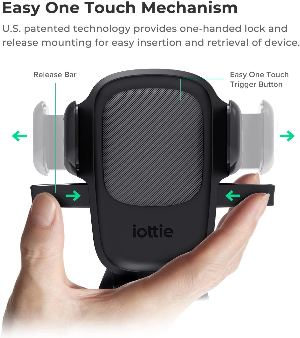 Breaks down the physical components of the phone mount's one-touch mechanism to show shoppers how the patented lock-and-release system works for easy one-handed operation. Demonstrates how to use…