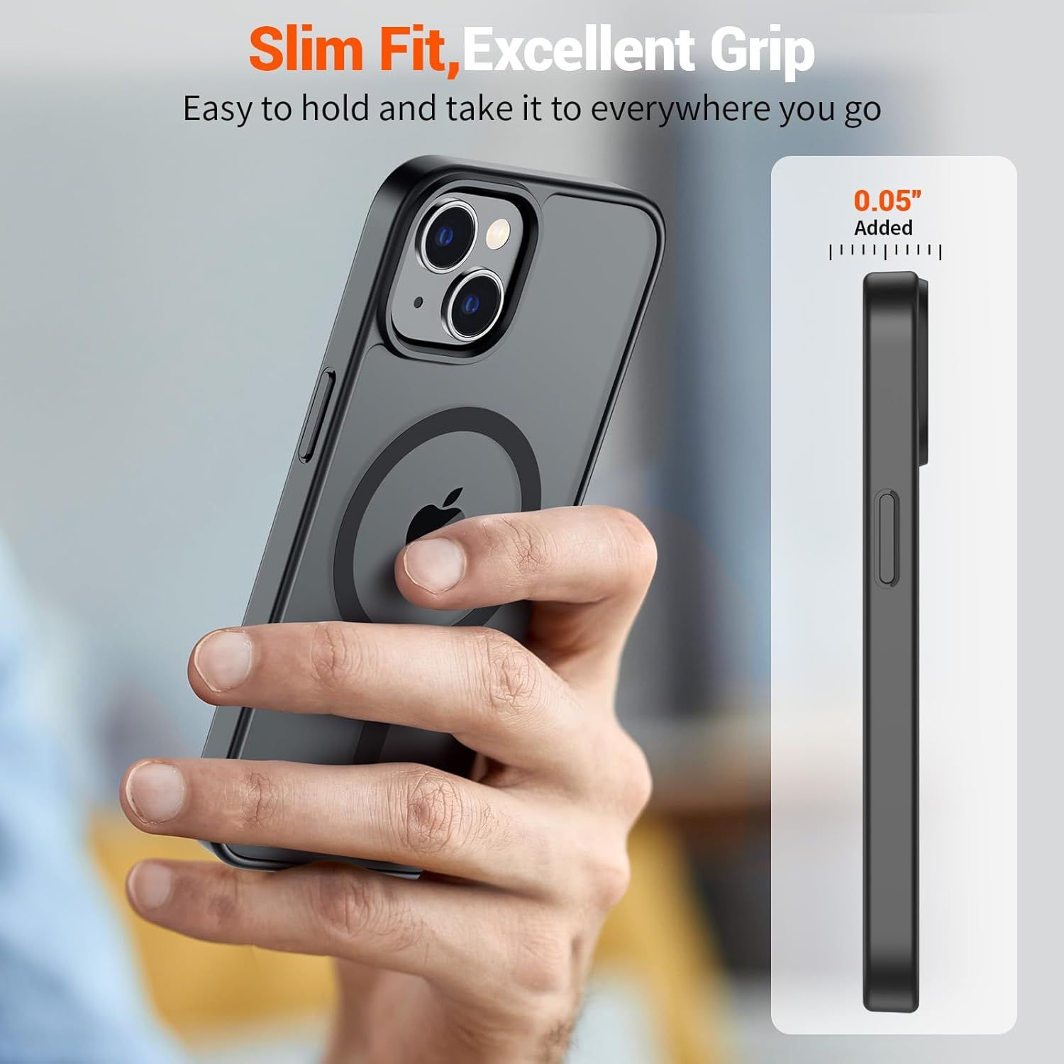 Communicates the slim, portable design of the phone case to reassure shoppers it won't add bulk while providing excellent grip and ease of handling. Highlights the case's slim profile and ergonomic…