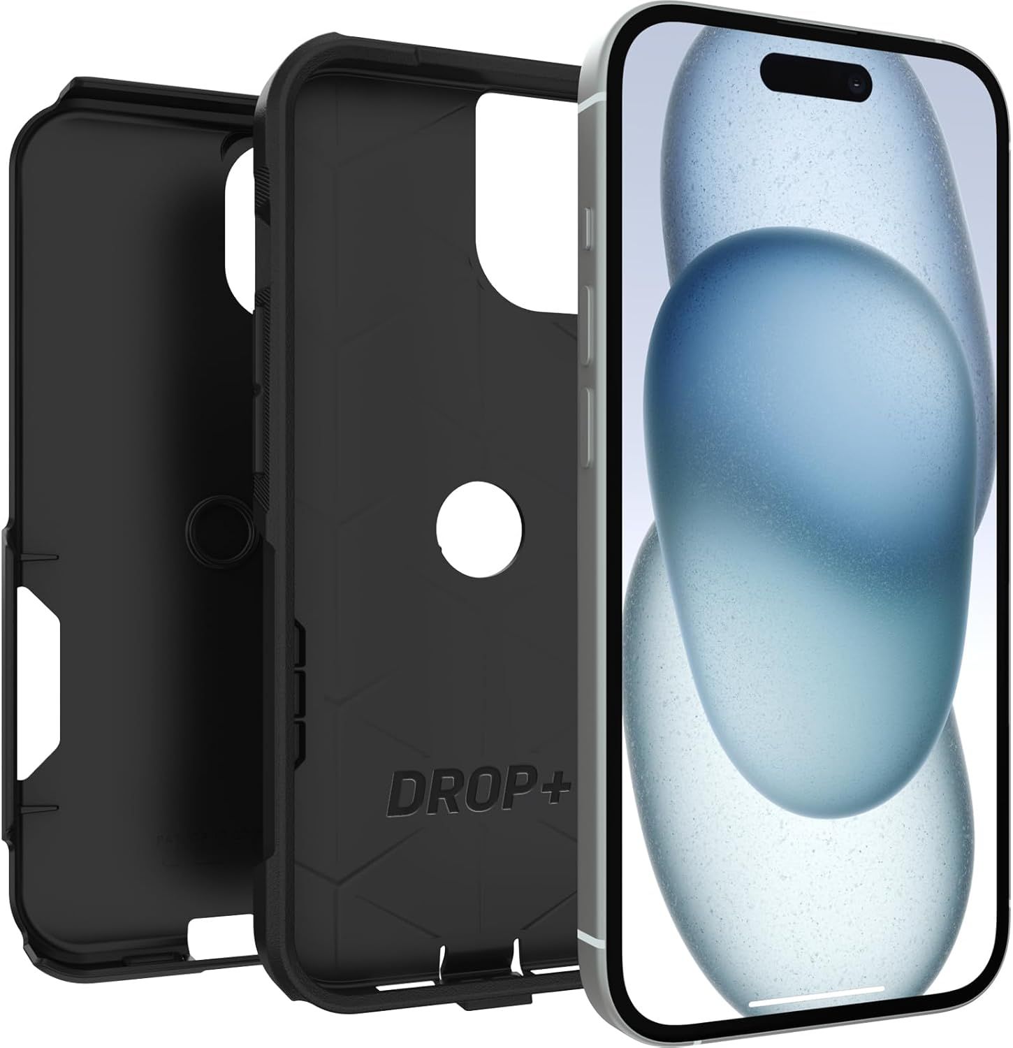 Highlights the protective case's drop-proof design with the 'DROP+' branding to reassure shoppers that the case provides superior protection for their phone.