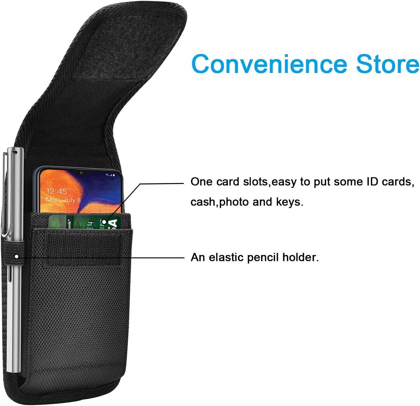 Highlights the physical components and storage features of the phone case, showing shoppers where they can store cards, cash, photos, keys, and a pencil for convenience.