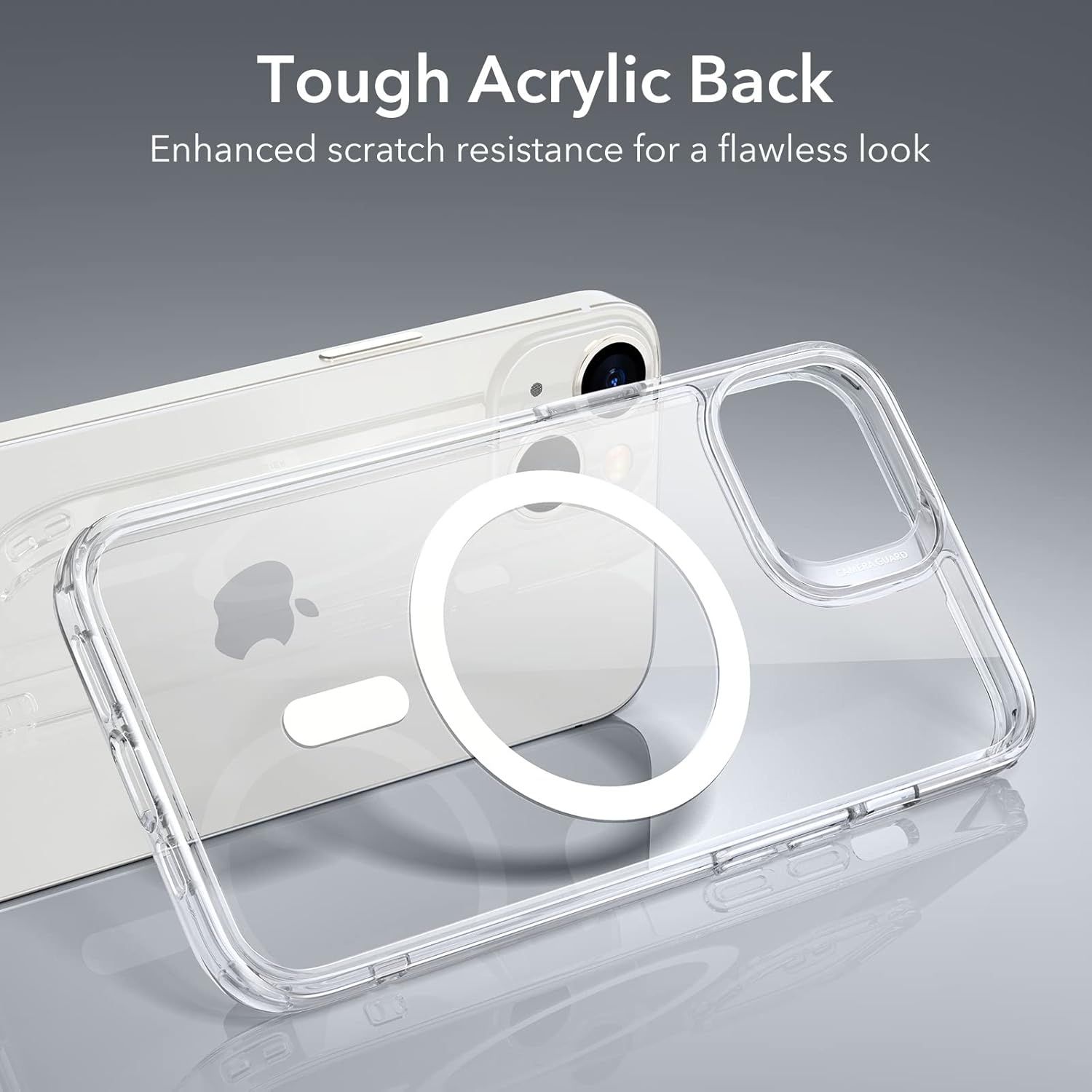 Highlights the tough acrylic back material that provides enhanced scratch resistance, reassuring shoppers that the phone case will maintain a flawless appearance over time.