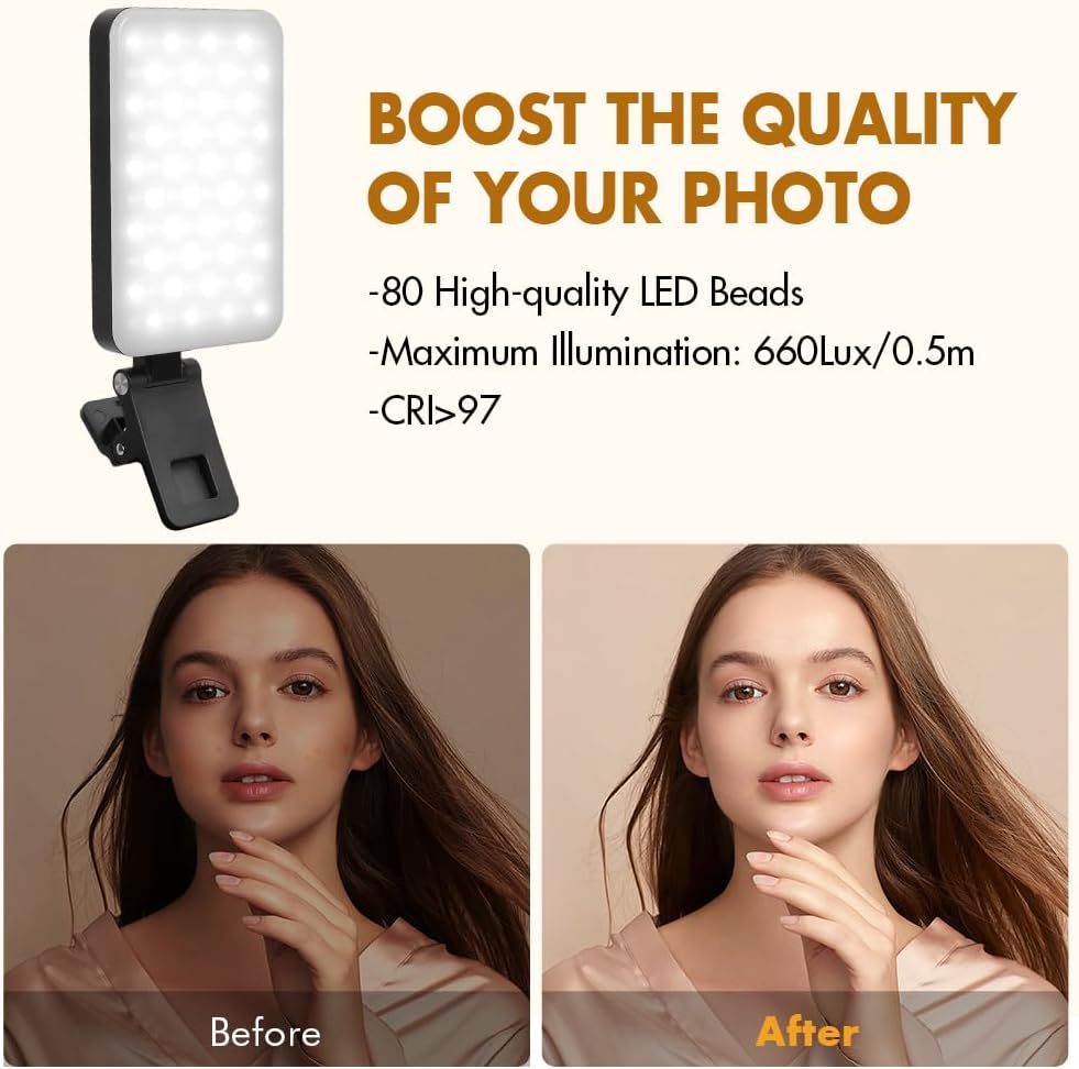 Demonstrates the transformative effect of the LED light on photo quality by showing a side-by-side comparison of the same subject with improved lighting and clarity. Communicates the technical…