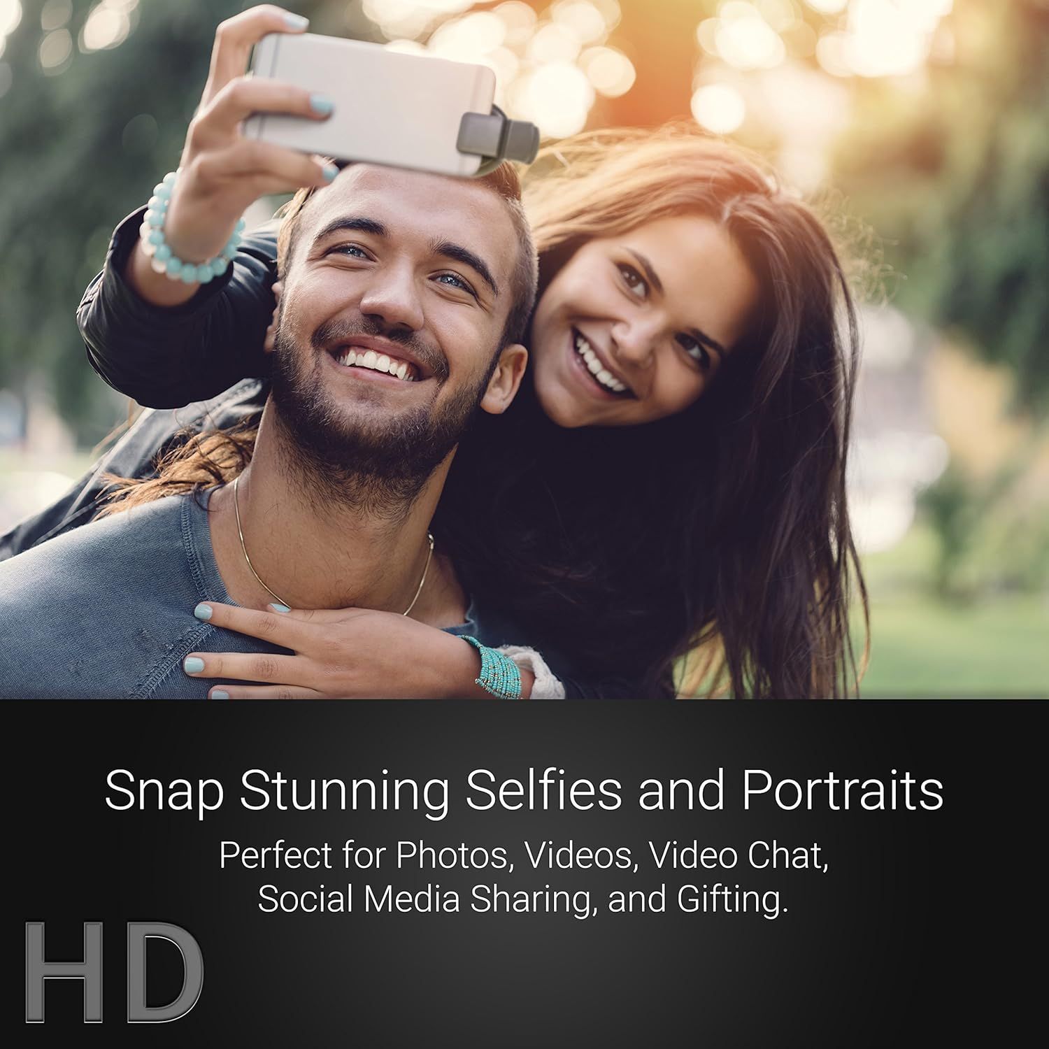 Demonstrates the product's versatility across multiple use scenarios including selfies, portraits, video chat, social media sharing, and gifting to show shoppers the wide range of applications.