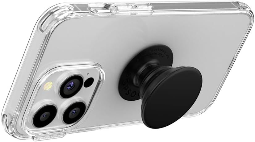 Shows the customer what they receive: a clear protective phone case with a built-in pop socket grip for enhanced handling and viewing convenience.