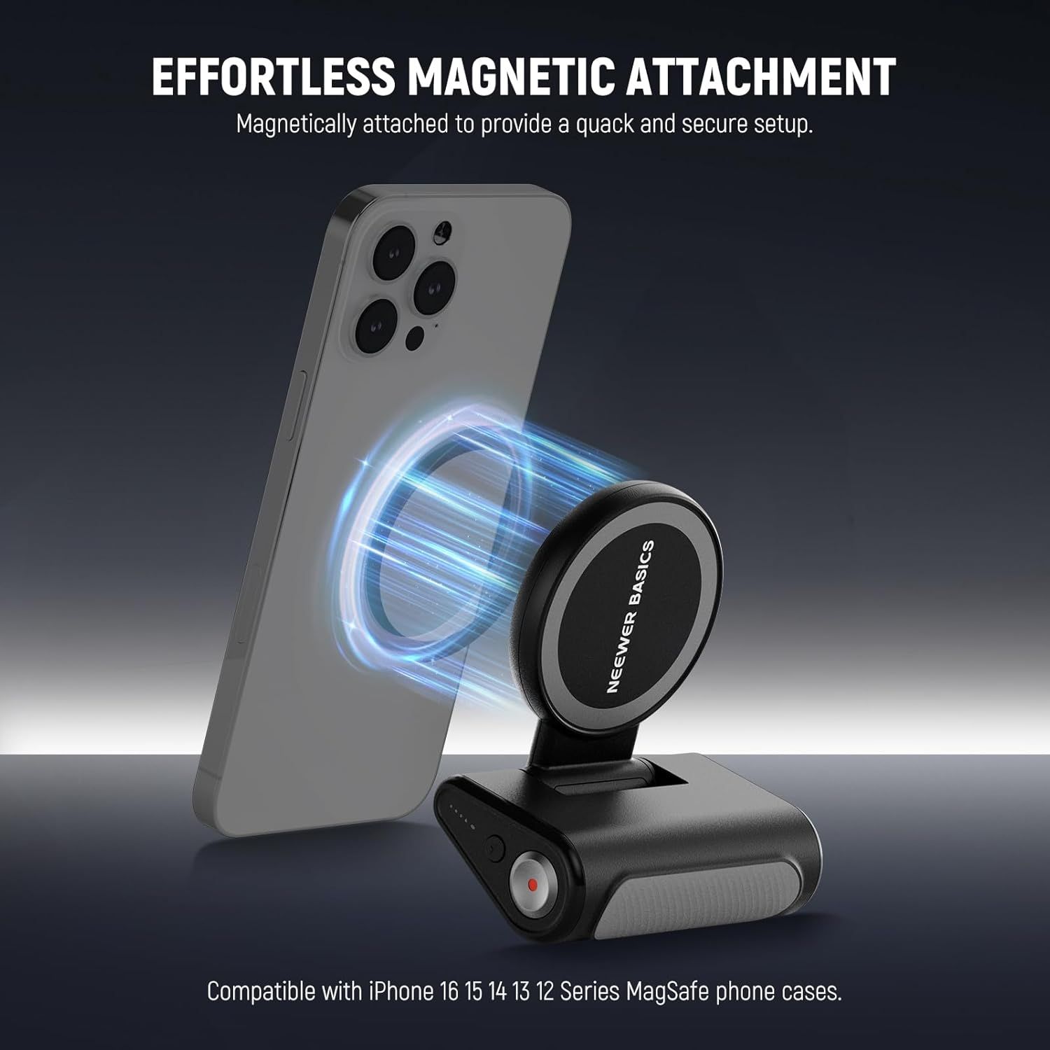 Communicates the ease and convenience of the magnetic attachment system, reassuring shoppers that setup is effortless and secure. Shows compatibility with iPhone 12-16 Series MagSafe phone cases,…