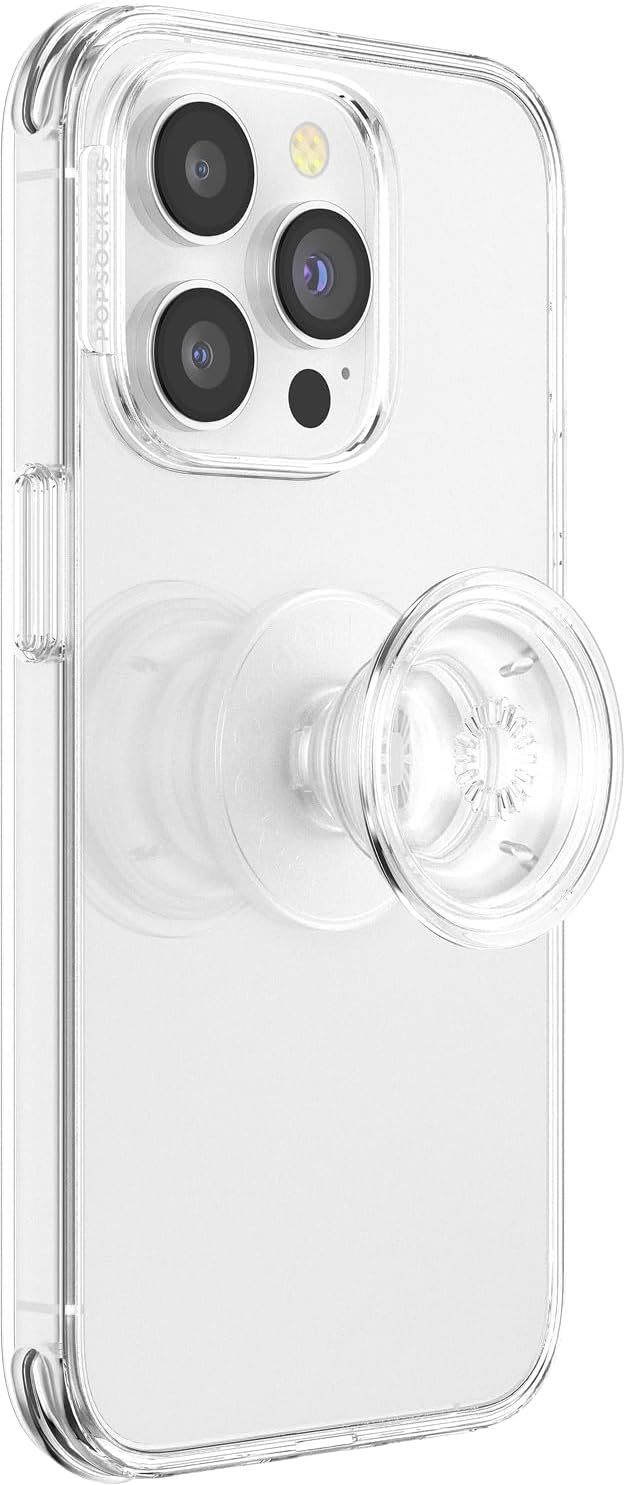Shows the complete product in a clean, catalog-style presentation on a white background, allowing shoppers to see the transparent case design, reinforced corners, camera protection, and integrated…