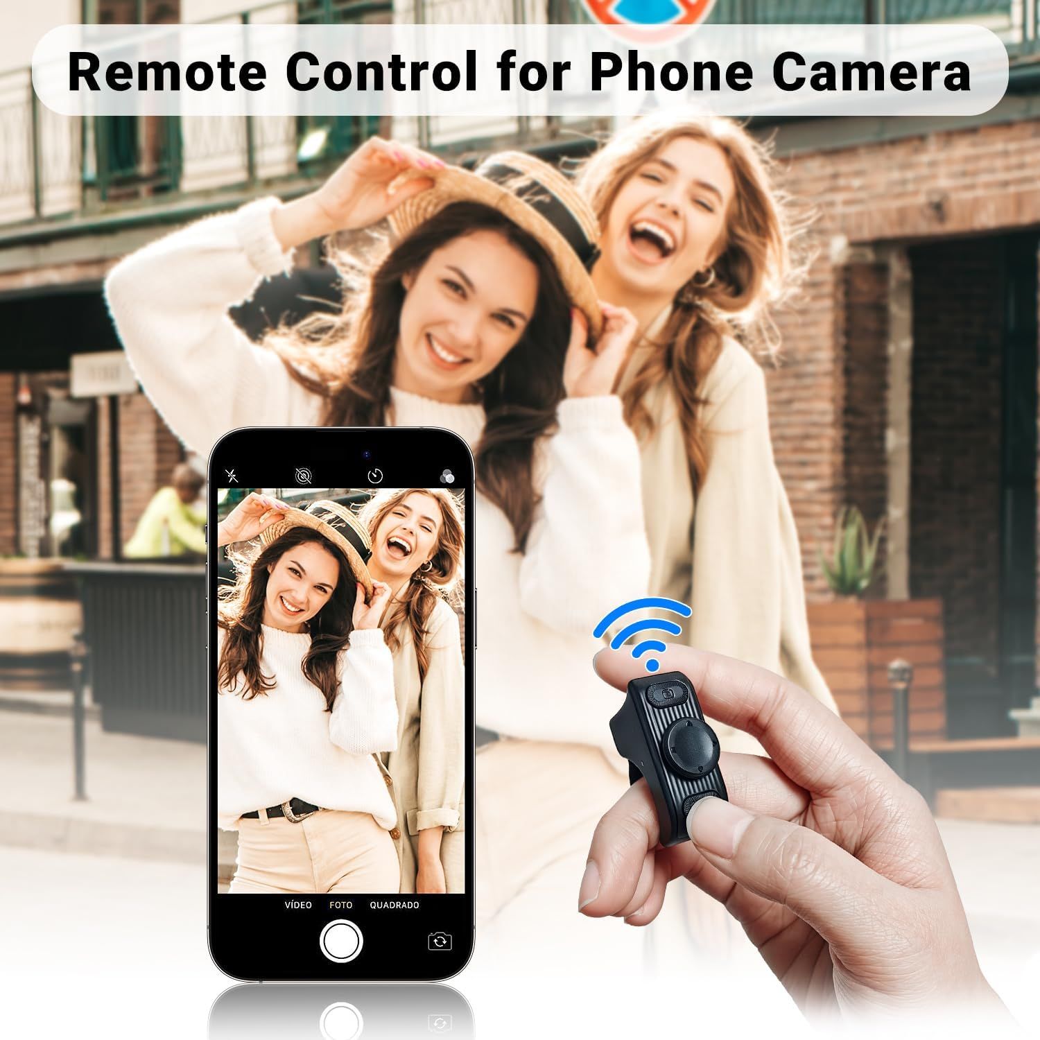 Demonstrates how to use the remote control device to wirelessly operate a phone camera for taking photos, showing shoppers the ease of capturing hands-free selfies and group photos. Highlights the…