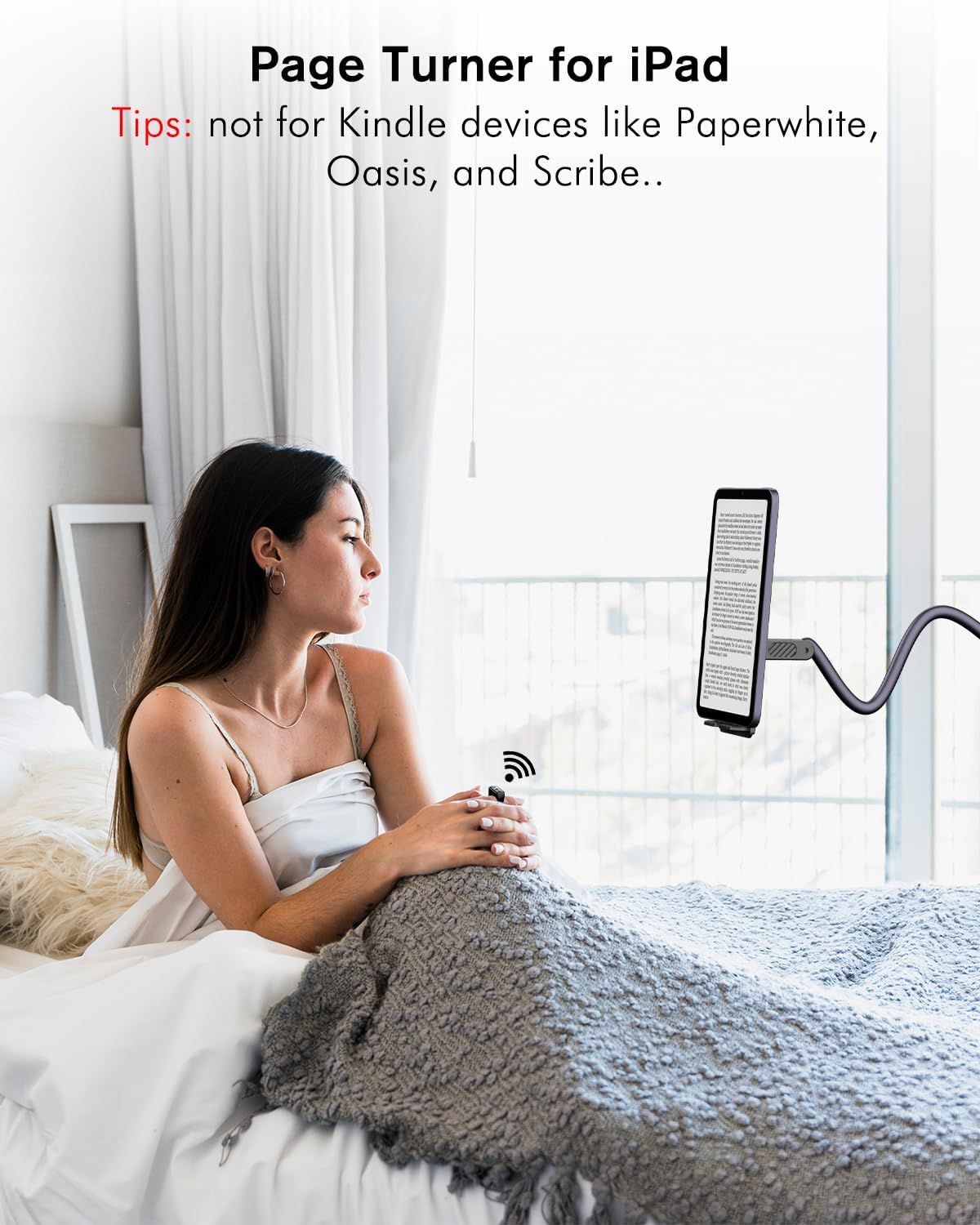 Clarifies that this page turner accessory is designed specifically for iPad devices and is not compatible with Kindle e-readers, helping shoppers avoid purchasing the wrong product for their device.…