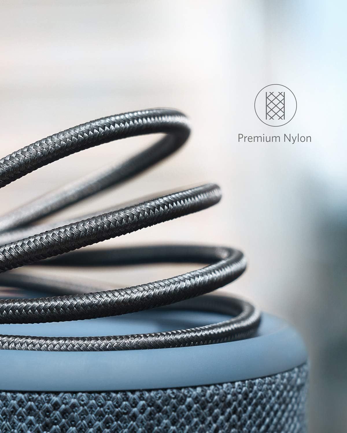 Highlights the premium nylon braided material construction of the cable to communicate durability and quality craftsmanship. Communicates the high-quality…