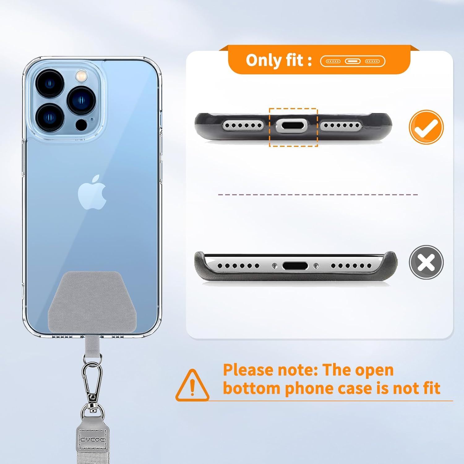 Shows which phone models and port configurations are compatible with this case, helping shoppers confirm fit before purchase.