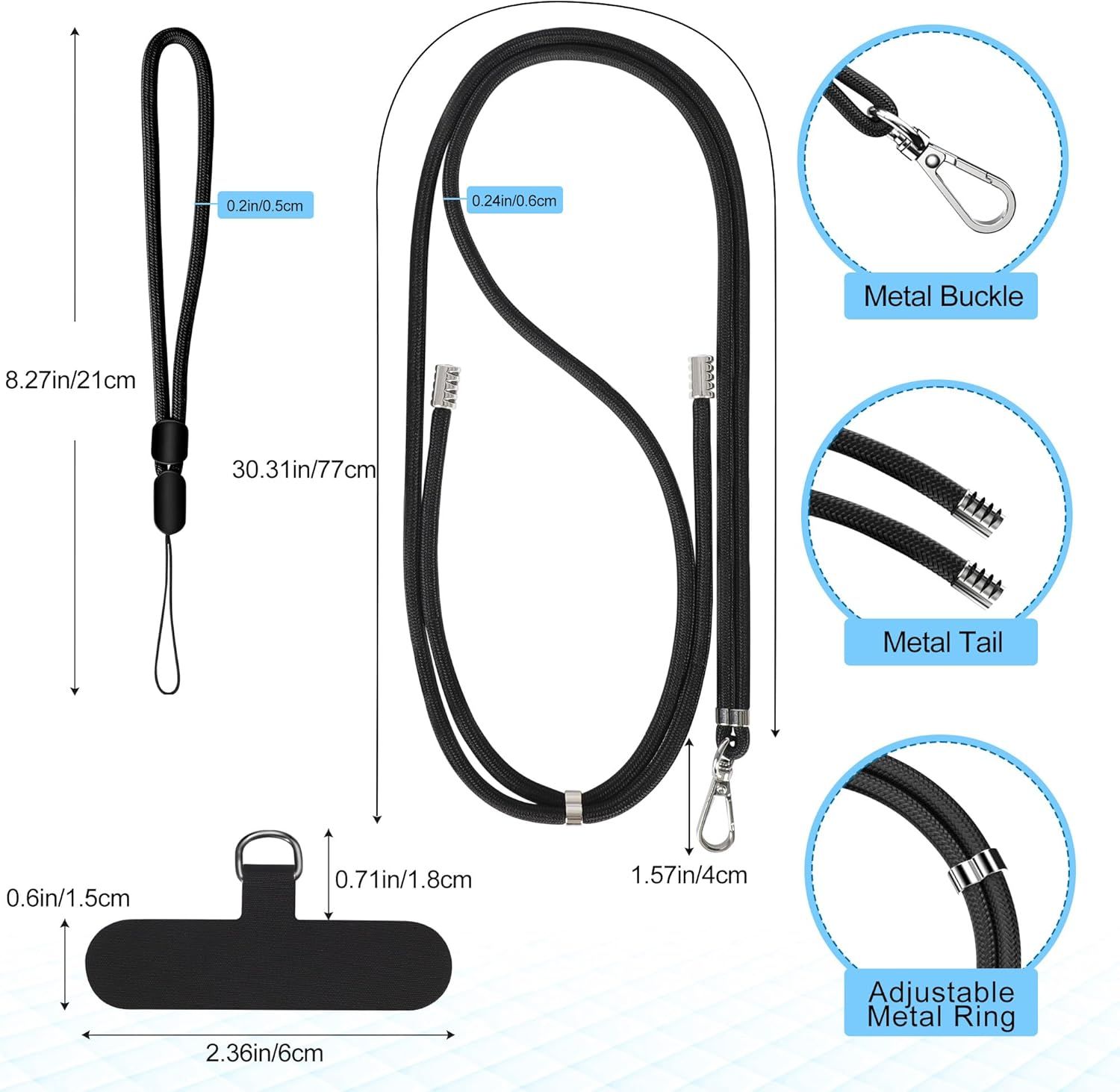 Provides exact physical dimensions of the lanyard and its components to help shoppers understand the size and fit for their needs. Breaks down the physical components and construction details of the…