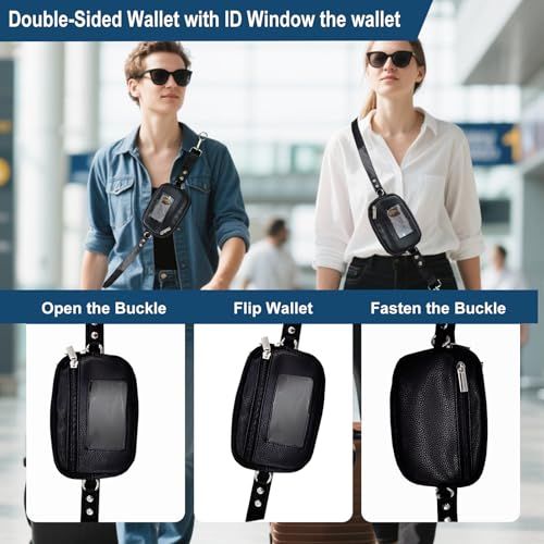 Demonstrates the simple three-step process for using the wallet (open buckle, flip wallet, fasten buckle) to reassure shoppers about ease of use and quick access to contents. Showcases multiple…