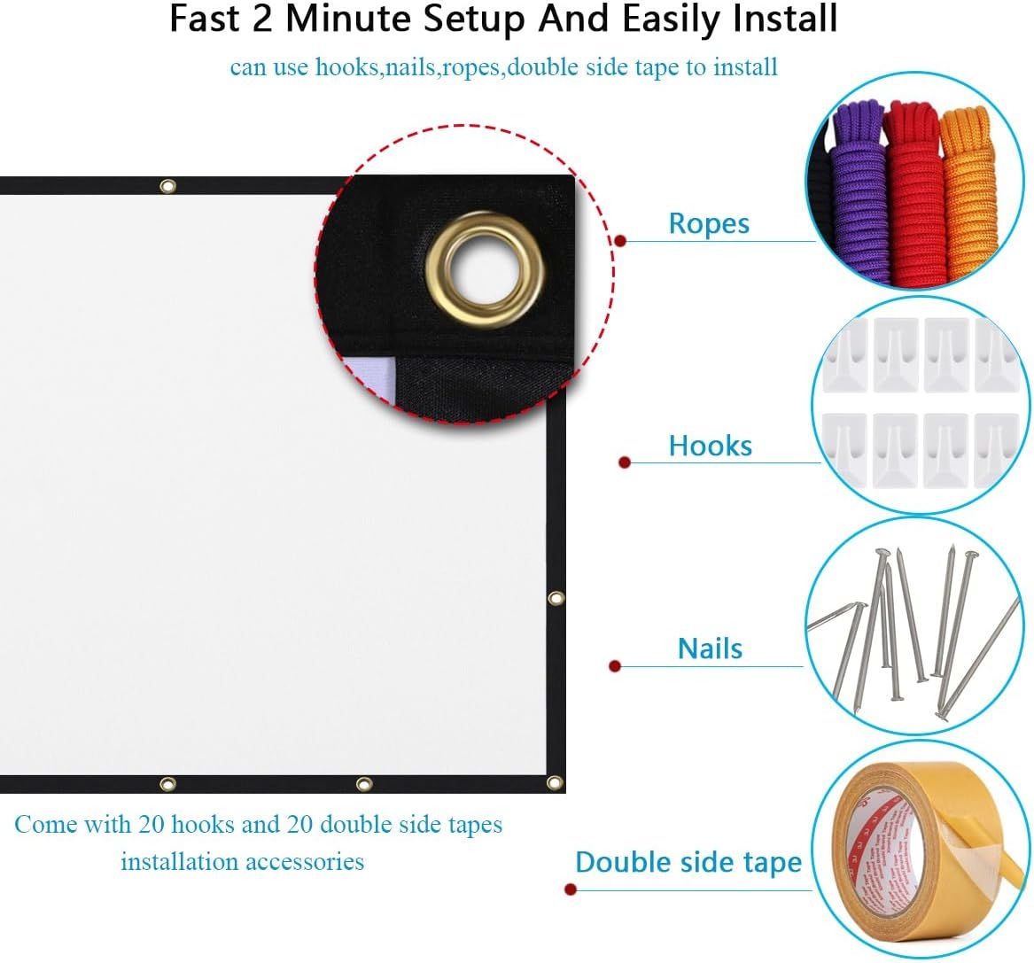 Demonstrates how to install the product quickly and easily using multiple installation methods (hooks, nails, ropes, double side tape), reassuring shoppers…