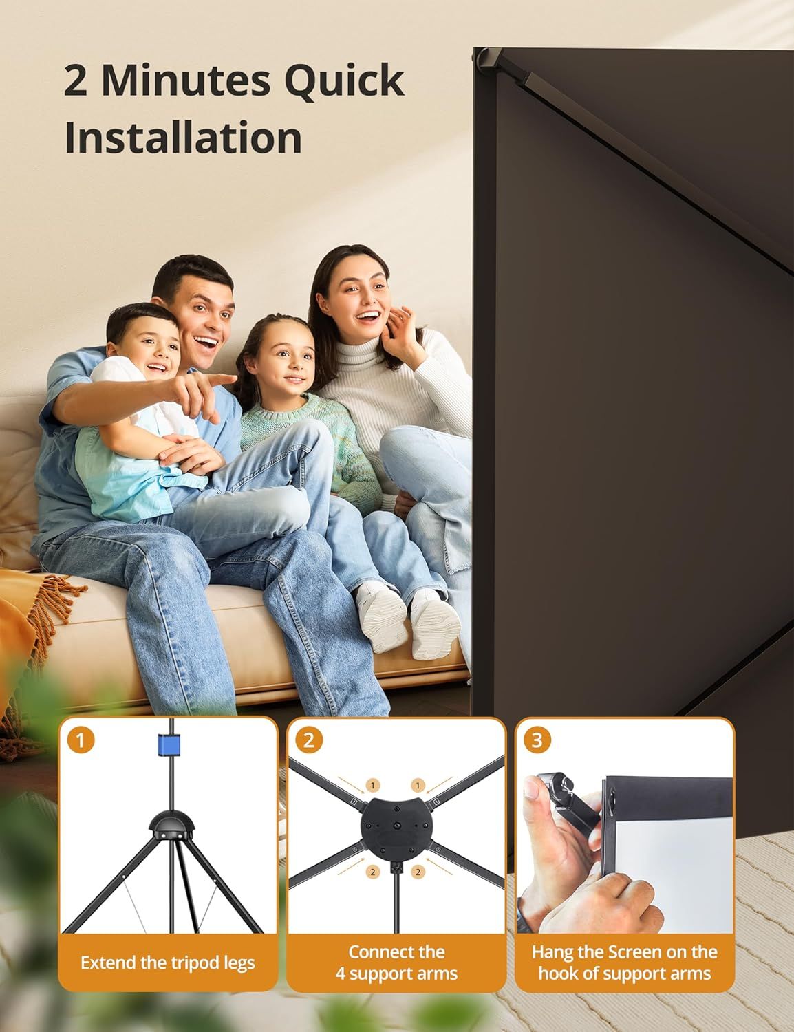 Demonstrates the simple 3-step installation process to reassure shoppers that the product can be set up quickly and easily in just 2 minutes. Highlights the…