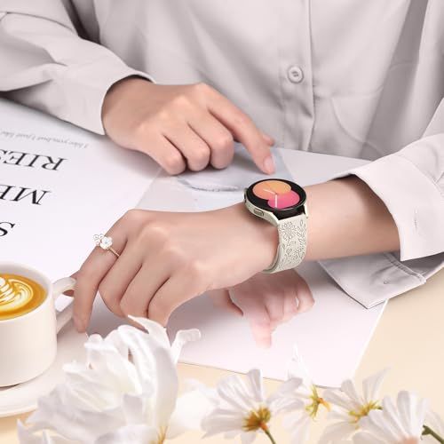 Showcases the smartwatch worn in a real-world lifestyle setting to help shoppers visualize the product as a stylish, everyday accessory.