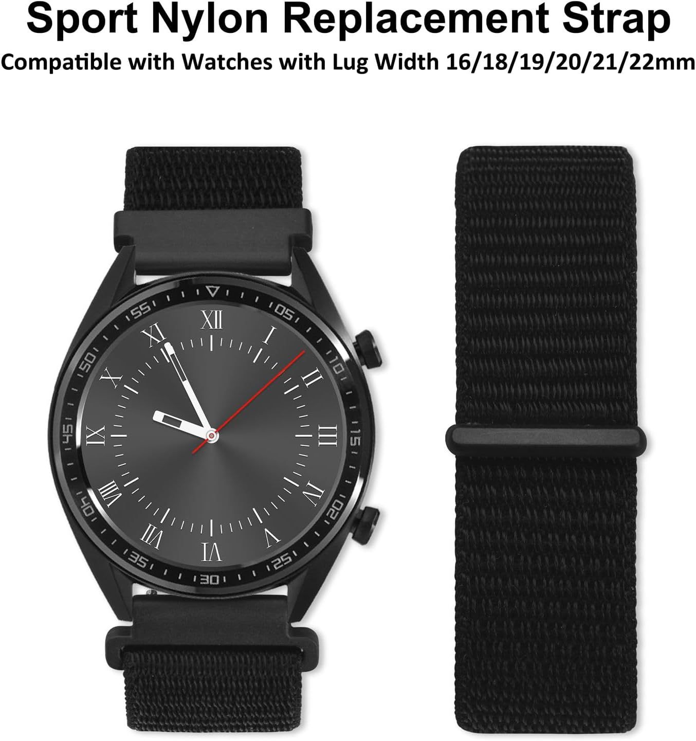 Demonstrates the product's compatibility with a wide range of watch lug widths (16-22mm), reassuring shoppers that the strap will fit their specific watch model.