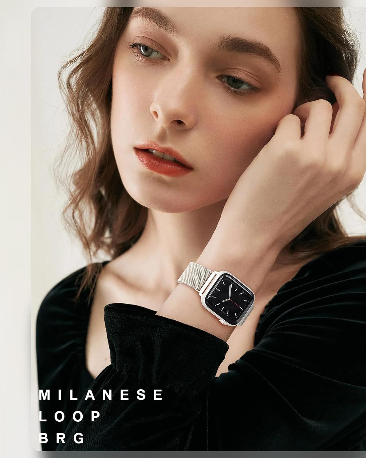 Demonstrates the watch worn in a real-world lifestyle context to help shoppers visualize how the product looks when worn, emphasizing its elegant and fashionable design.