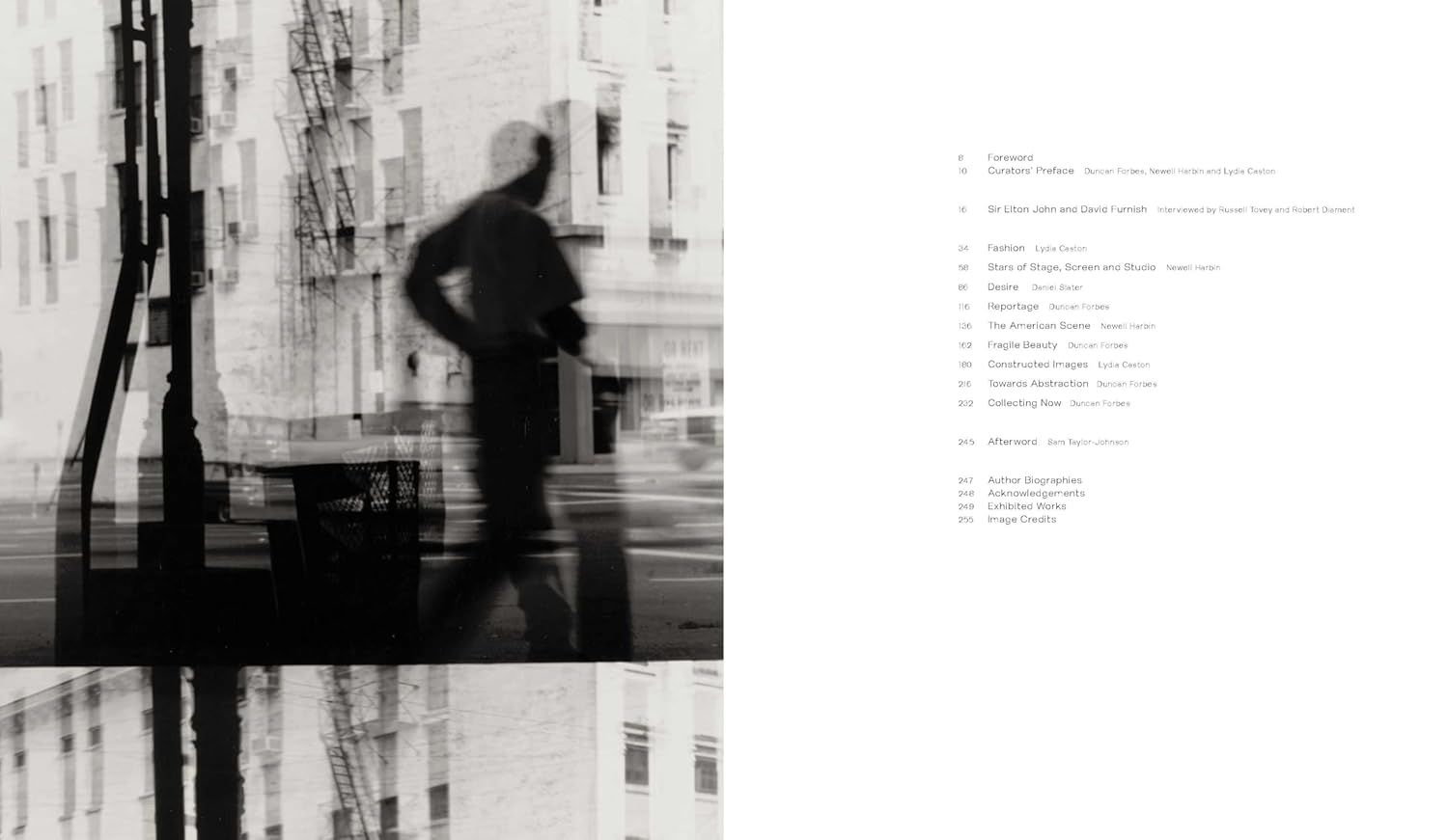 This image serves as a table of contents page for a book or catalog, using artistic lifestyle photography to establish mood and aesthetic tone without promoting specific product features.