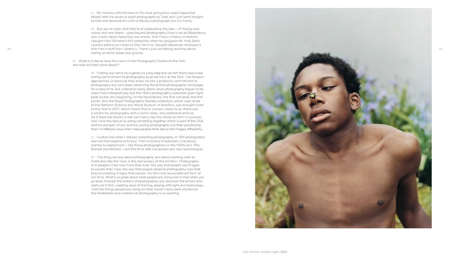 This image appears to be from a magazine or editorial spread featuring a lifestyle portrait. It communicates artistic photography and human interest content, likely used in a publication context…