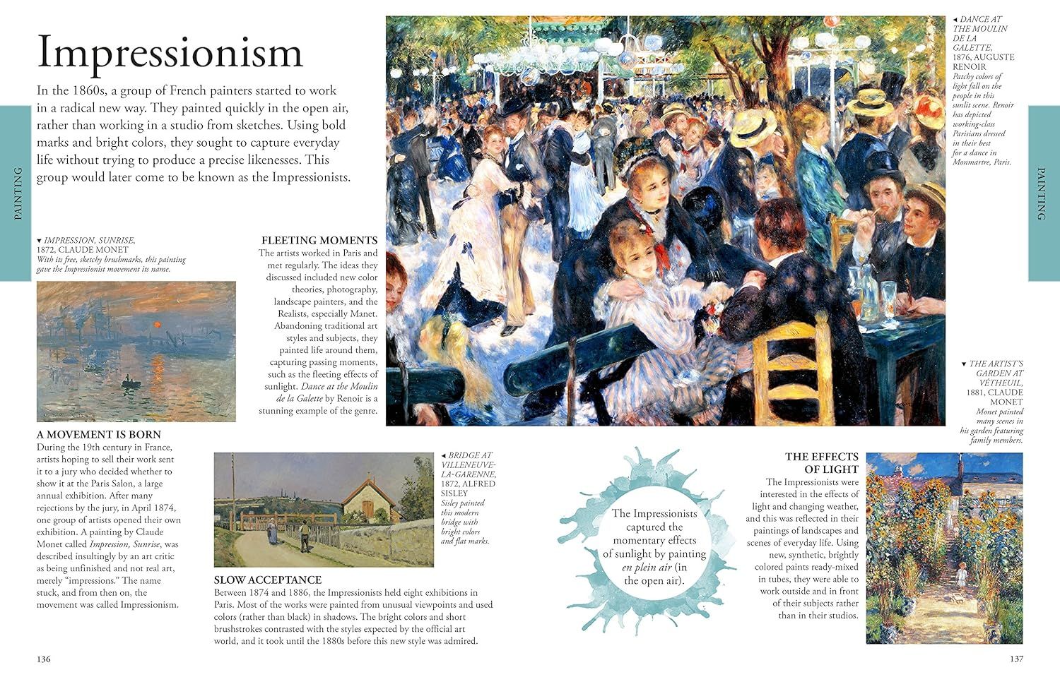 This image educates shoppers about the Impressionism art movement, establishing brand authority and cultural context for an art-related product or publication by showcasing the movement's history,…