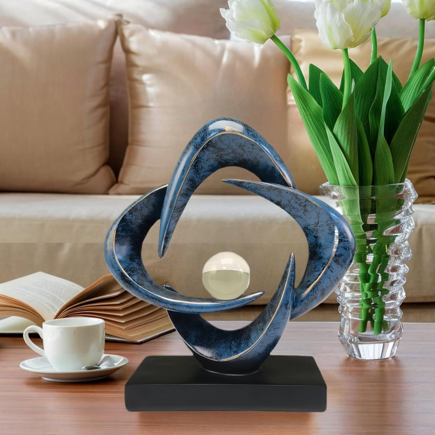Demonstrates how the decorative sculpture fits naturally into a living space, helping shoppers visualize the product in their own home environment.