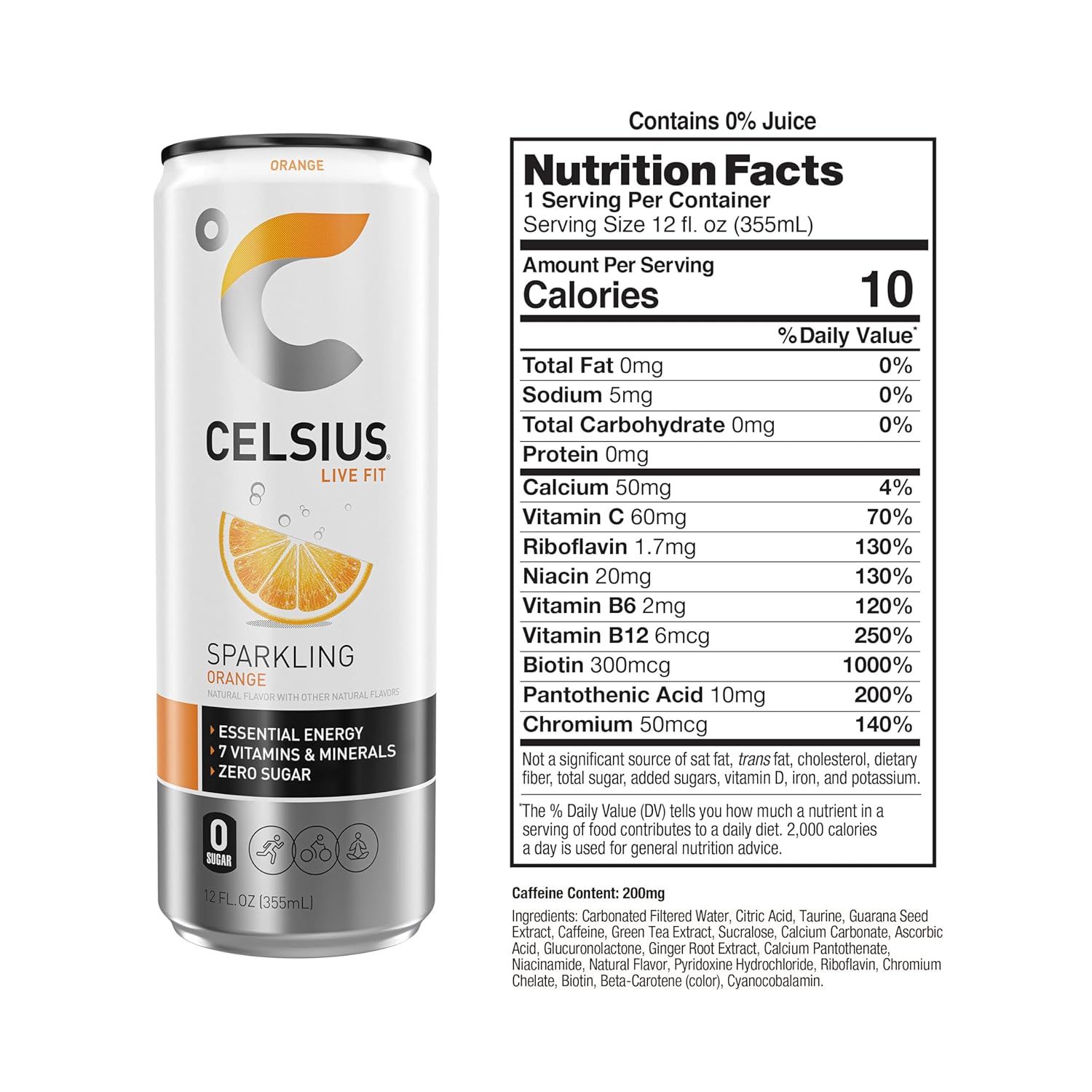 Communicates multiple key benefits of the energy drink including its energy-boosting properties, vitamin/mineral content, zero sugar formulation, and low…
