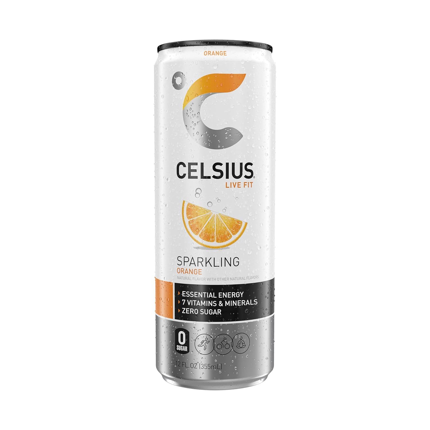 Provides a clean, catalog-style view of the Celsius Sparkling Orange energy drink can on a white background, allowing shoppers to see the product packaging…