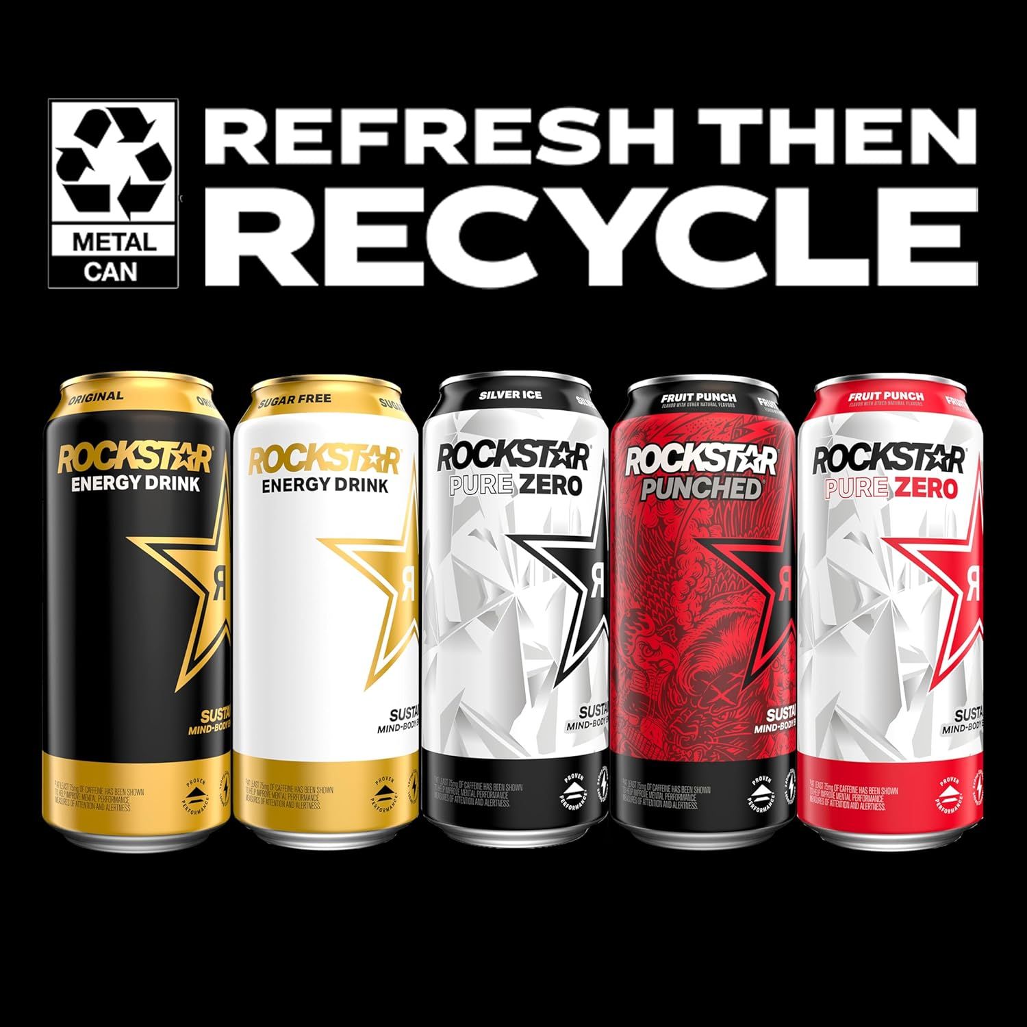 Communicates the brand's environmental commitment by highlighting that the metal cans are recyclable, encouraging shoppers to feel good about their purchase…