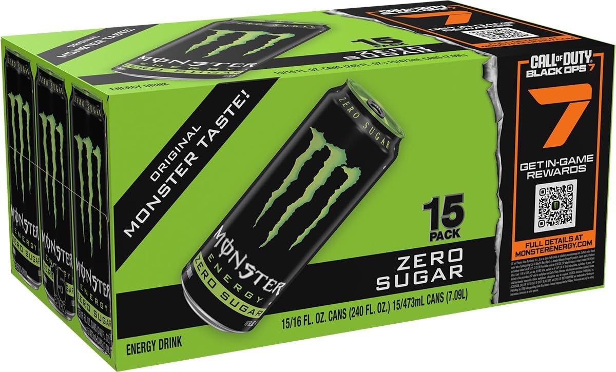 Shows the customer they are purchasing a 15-pack of Monster Energy Zero Sugar drinks, clearly communicating the quantity and value of the bundle.