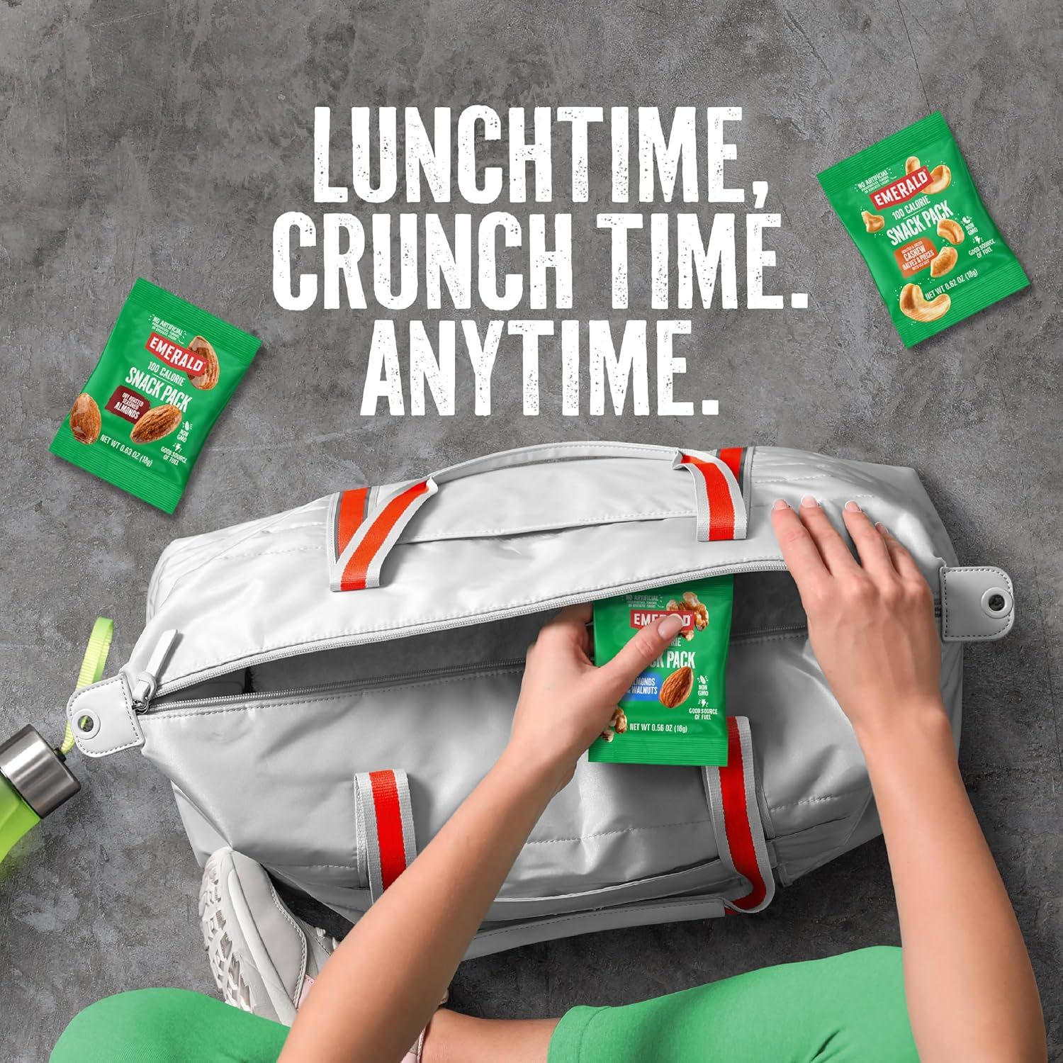 Demonstrates the product's versatility as a convenient snack for multiple occasions—lunchtime, snack breaks, and anytime snacking—emphasizing portability and…