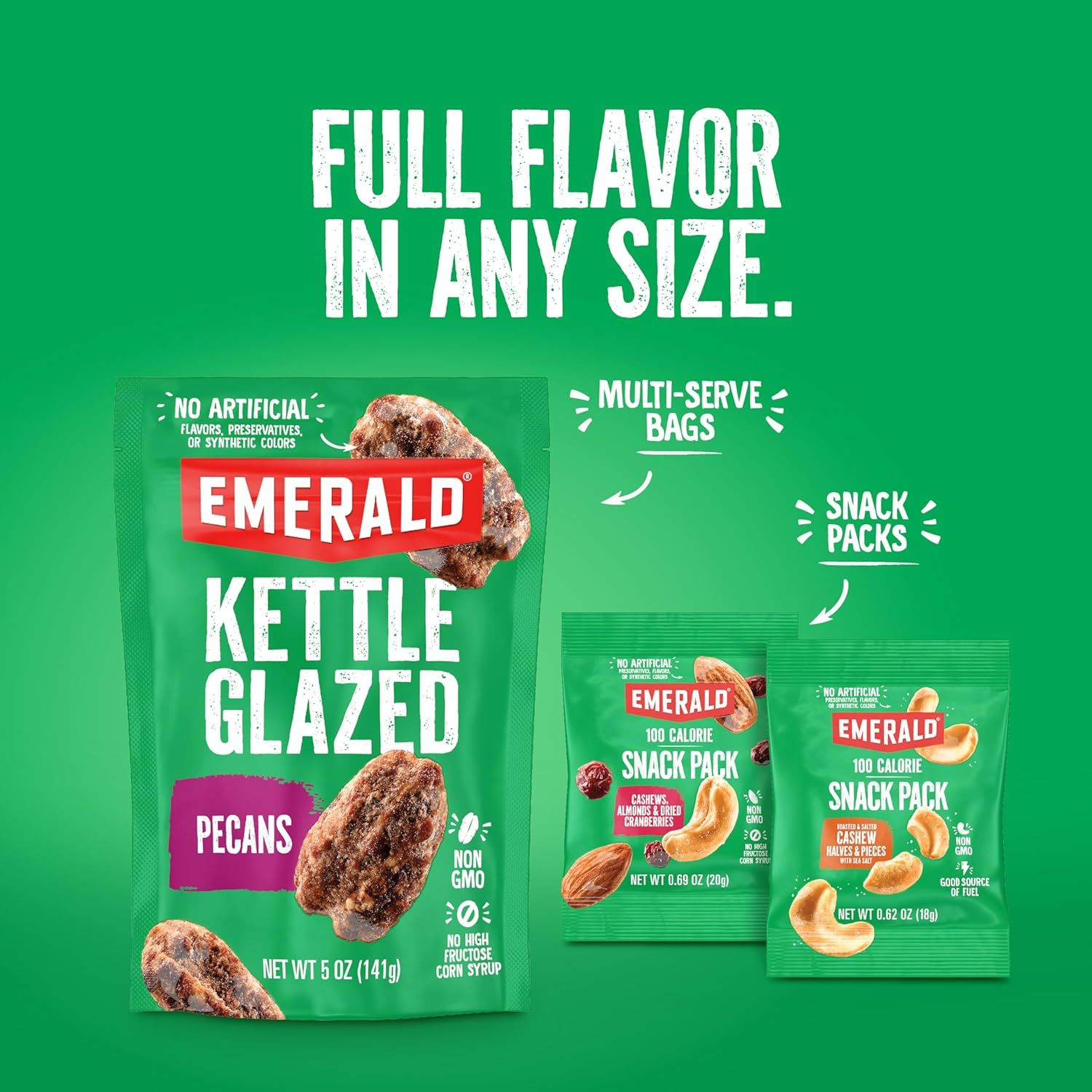 Showcases the brand's product portfolio by displaying different package sizes and formats available, helping shoppers understand the variety of options within…