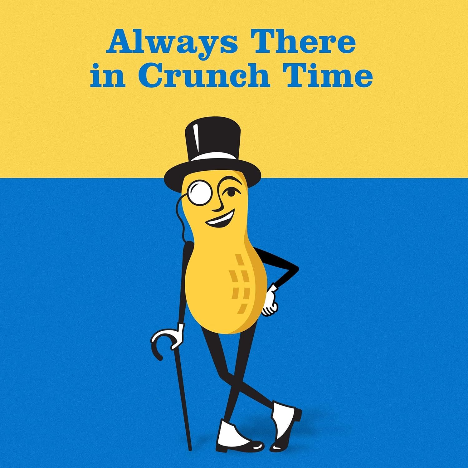 Reinforces brand identity and emotional connection by featuring the iconic Mr. Peanut mascot with the brand's tagline 'Always There in Crunch Time' to build…