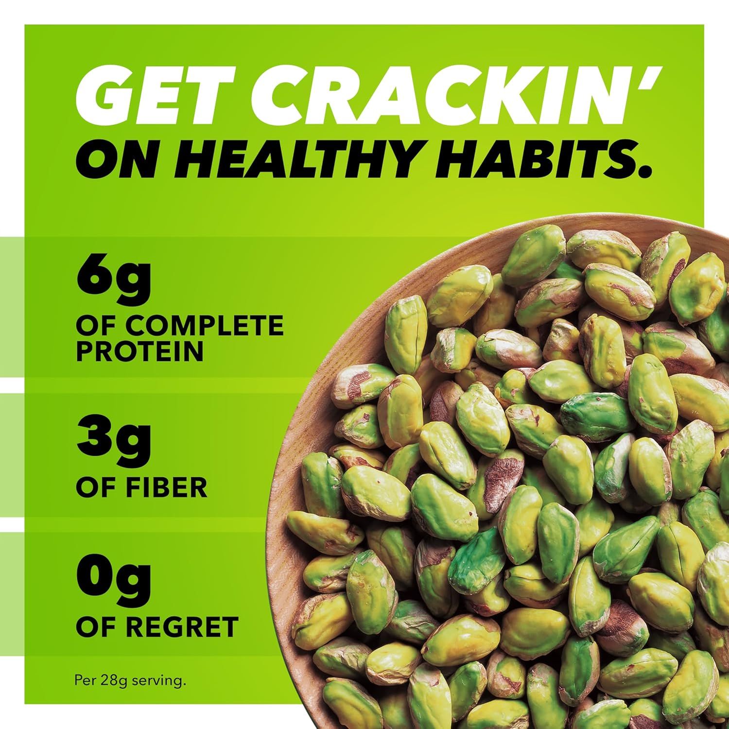 Communicates the product's nutritional value through quantifiable metrics (6g protein, 3g fiber) to position it as a healthy snack choice and encourage…