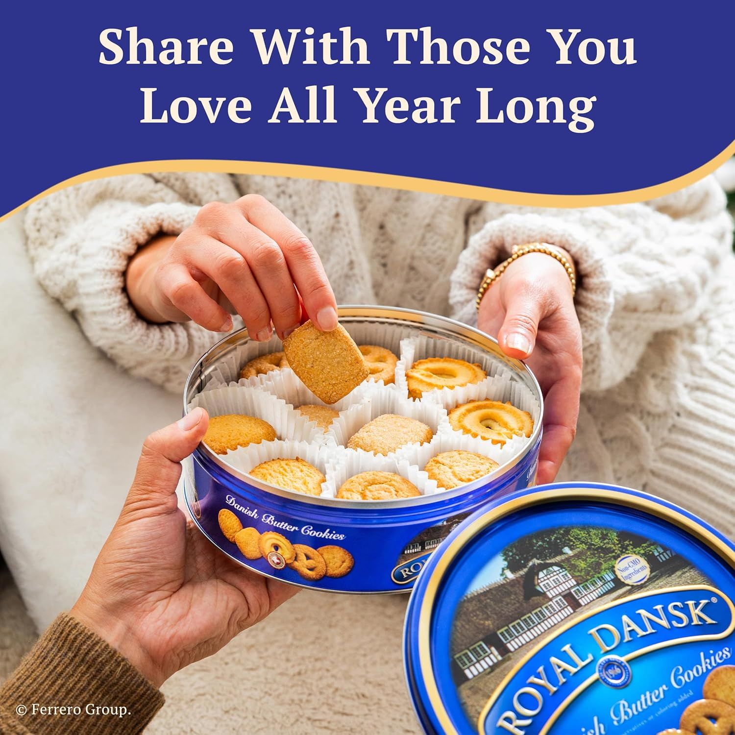 Positions the product as a shareable gift perfect for loved ones throughout the year, emphasizing emotional connection and gifting appeal. Communicates the product's benefit as a shareable treat…