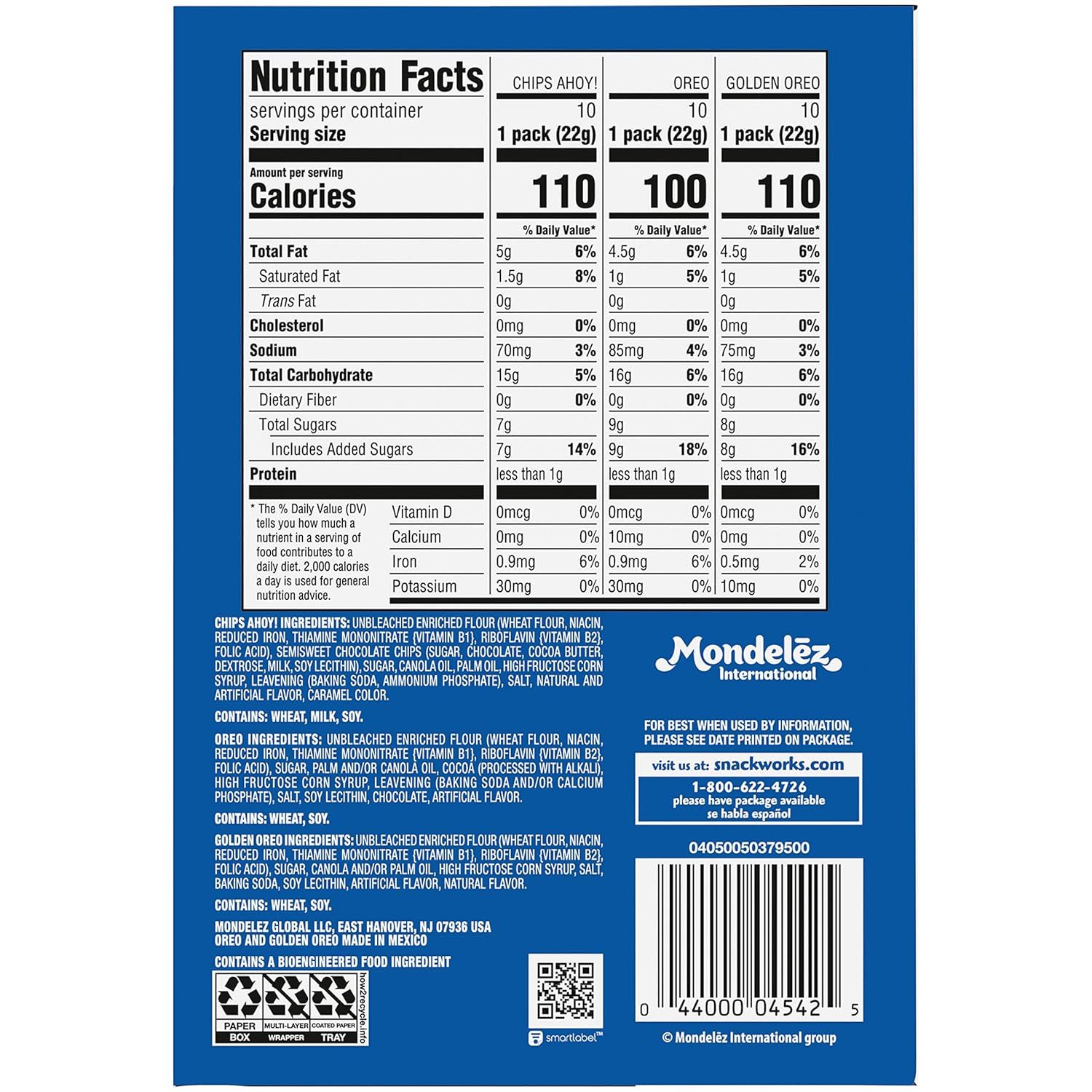 This image provides a detailed nutritional comparison across three product variants (Chips Ahoy, Oreo, Golden Oreo) to help shoppers make informed choices…