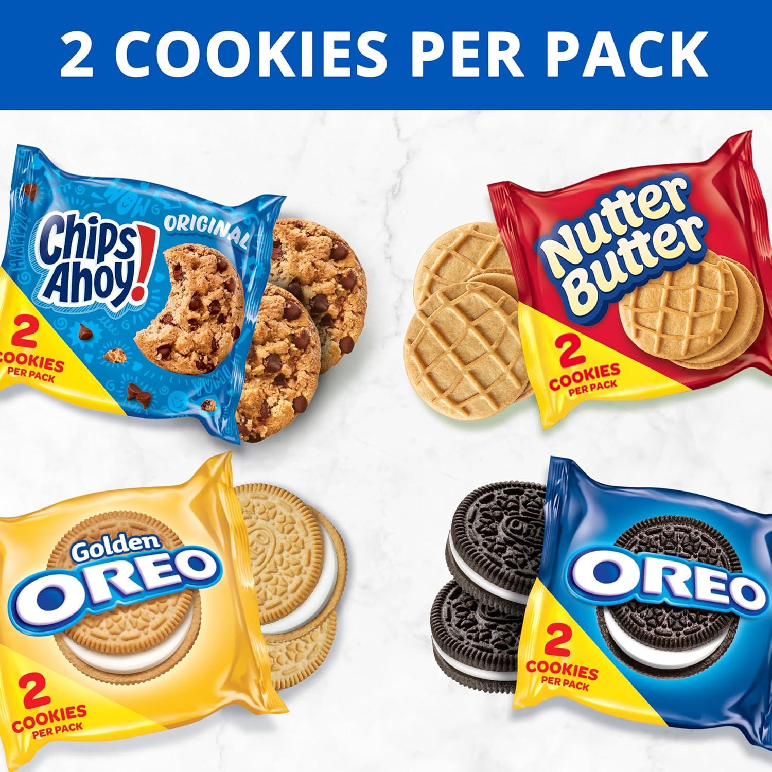 Displays the brand's product portfolio of cookie varieties to help shoppers understand the different options available within the same product line, all…