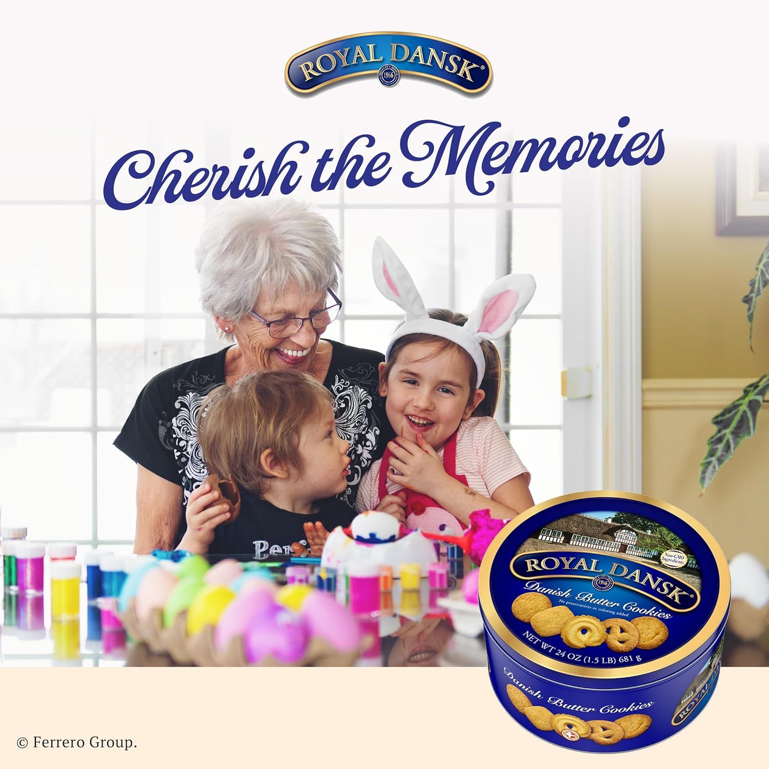 This image communicates the Royal Dansk brand's emotional positioning around family memories and special moments, particularly tied to Easter/holiday celebrations. It aims to associate the product…