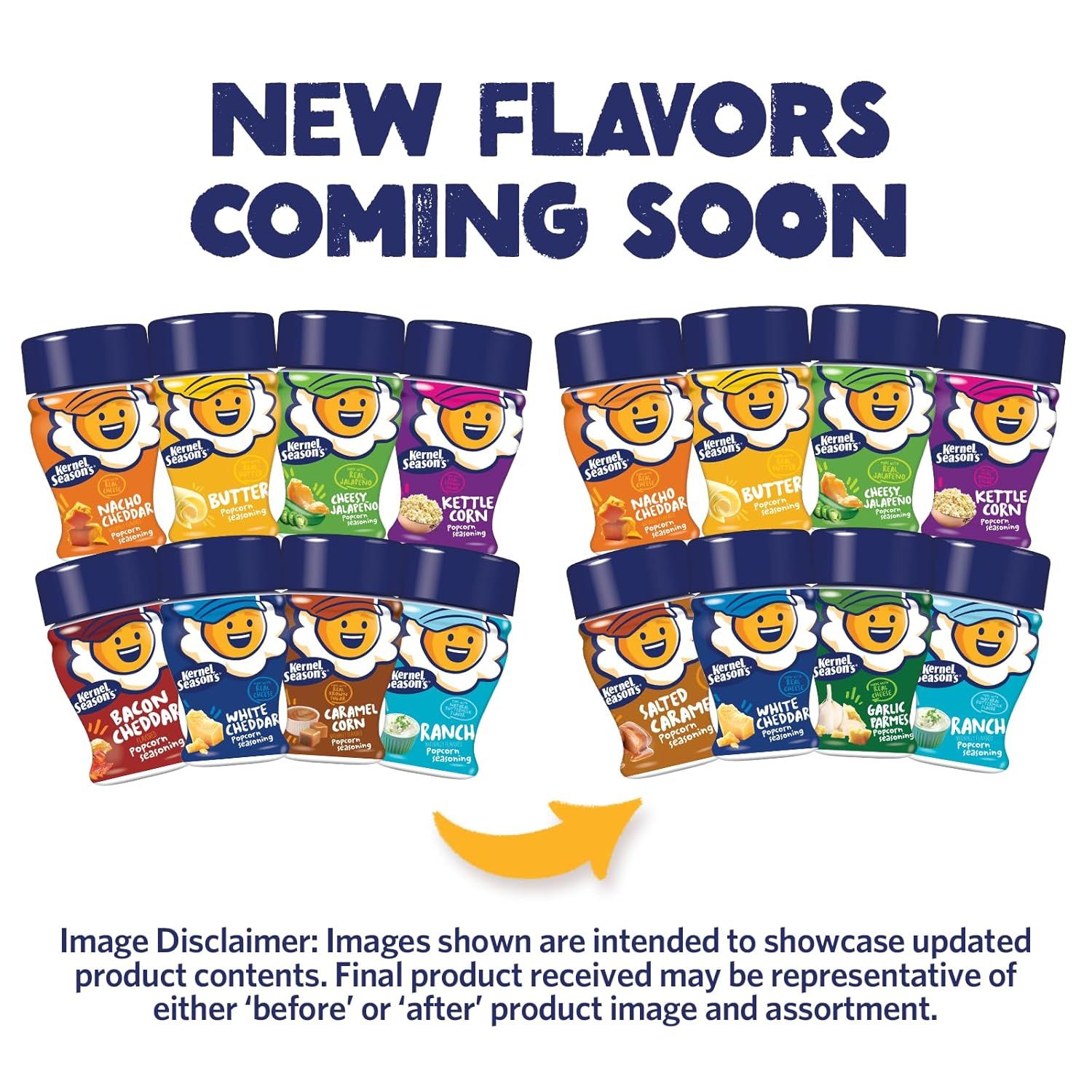 Showcases the brand's full product lineup of popcorn seasoning flavors to help shoppers understand the variety available and build brand awareness for…
