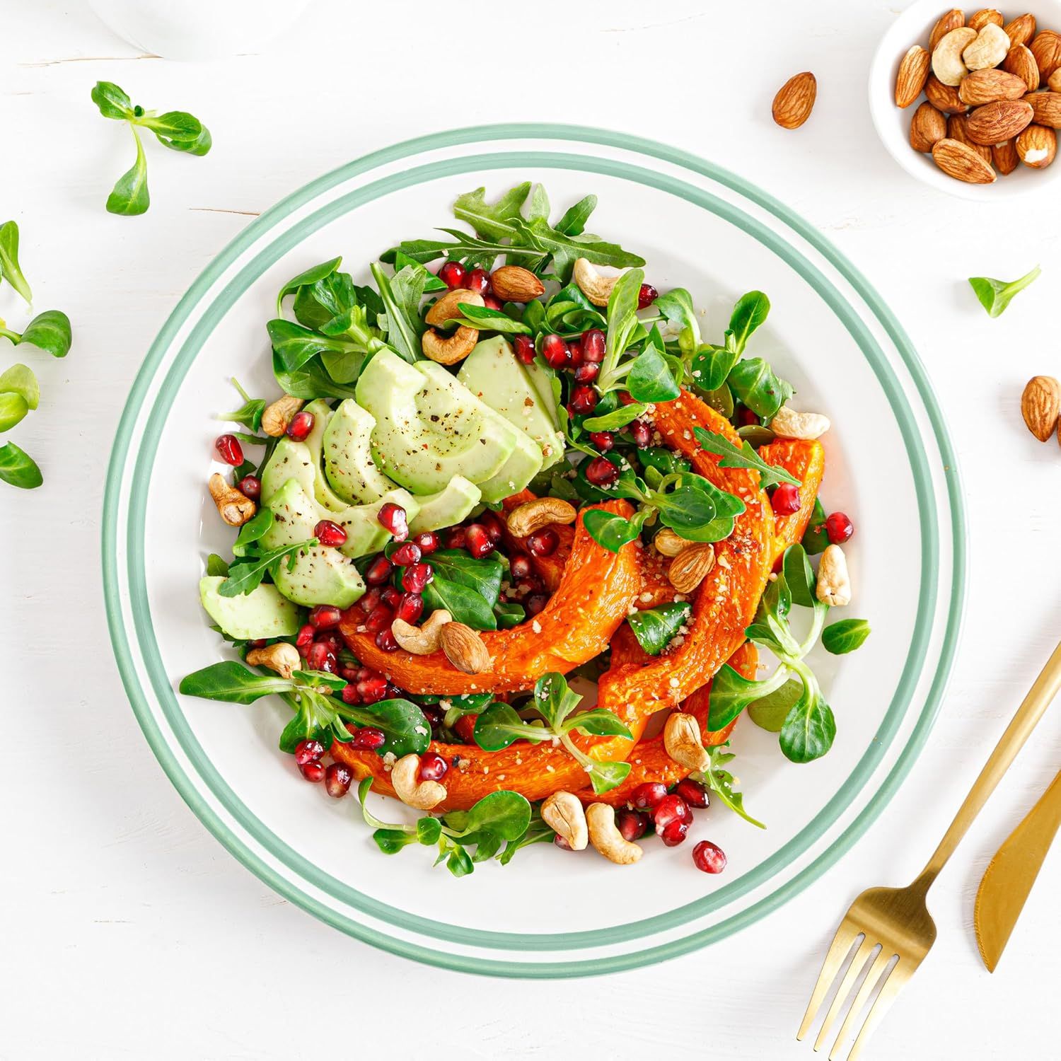Showcases the product (likely a meal kit, salad ingredients, or food product) in an attractive, real-world dining context to inspire shoppers and demonstrate…