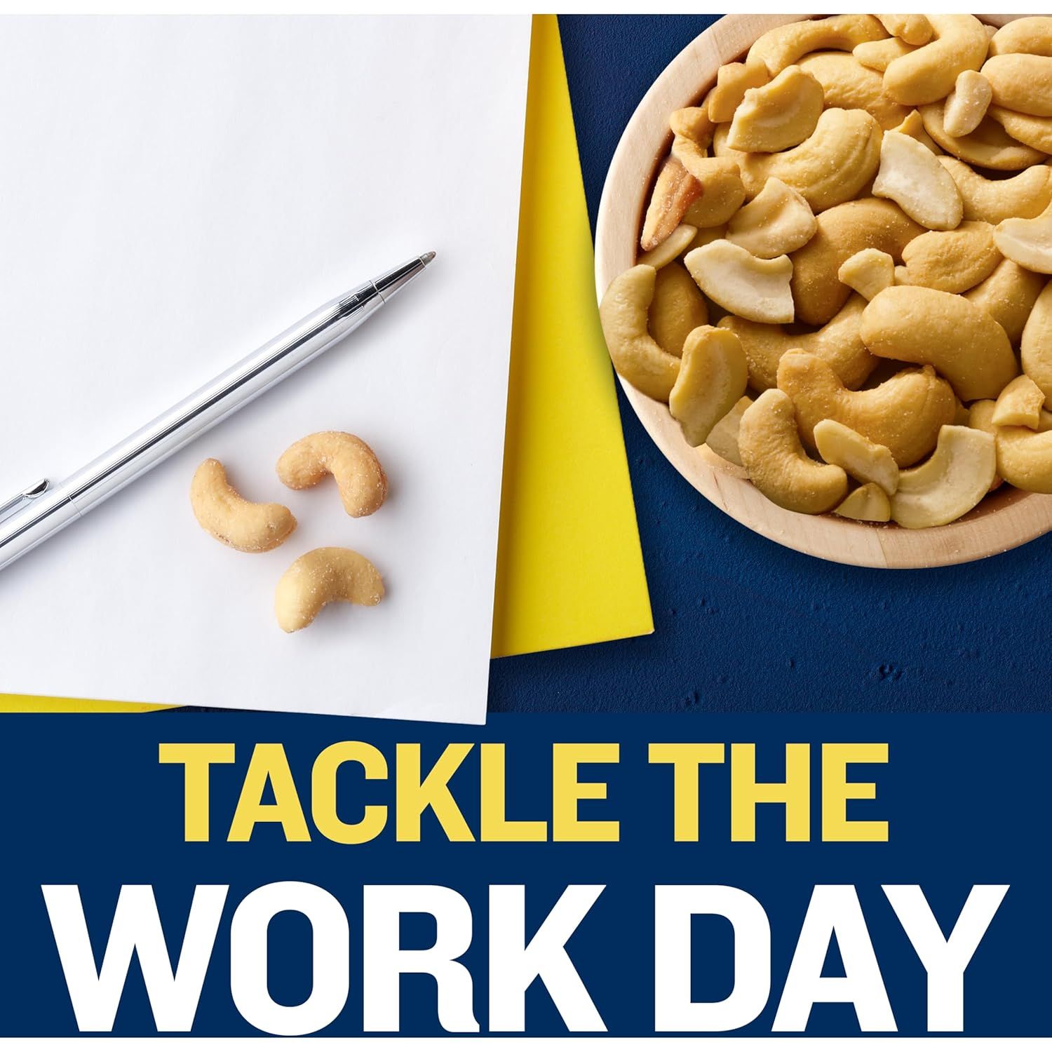 Positions the product as an ideal snack for busy workdays, emphasizing convenience and energy to help shoppers power through their day.