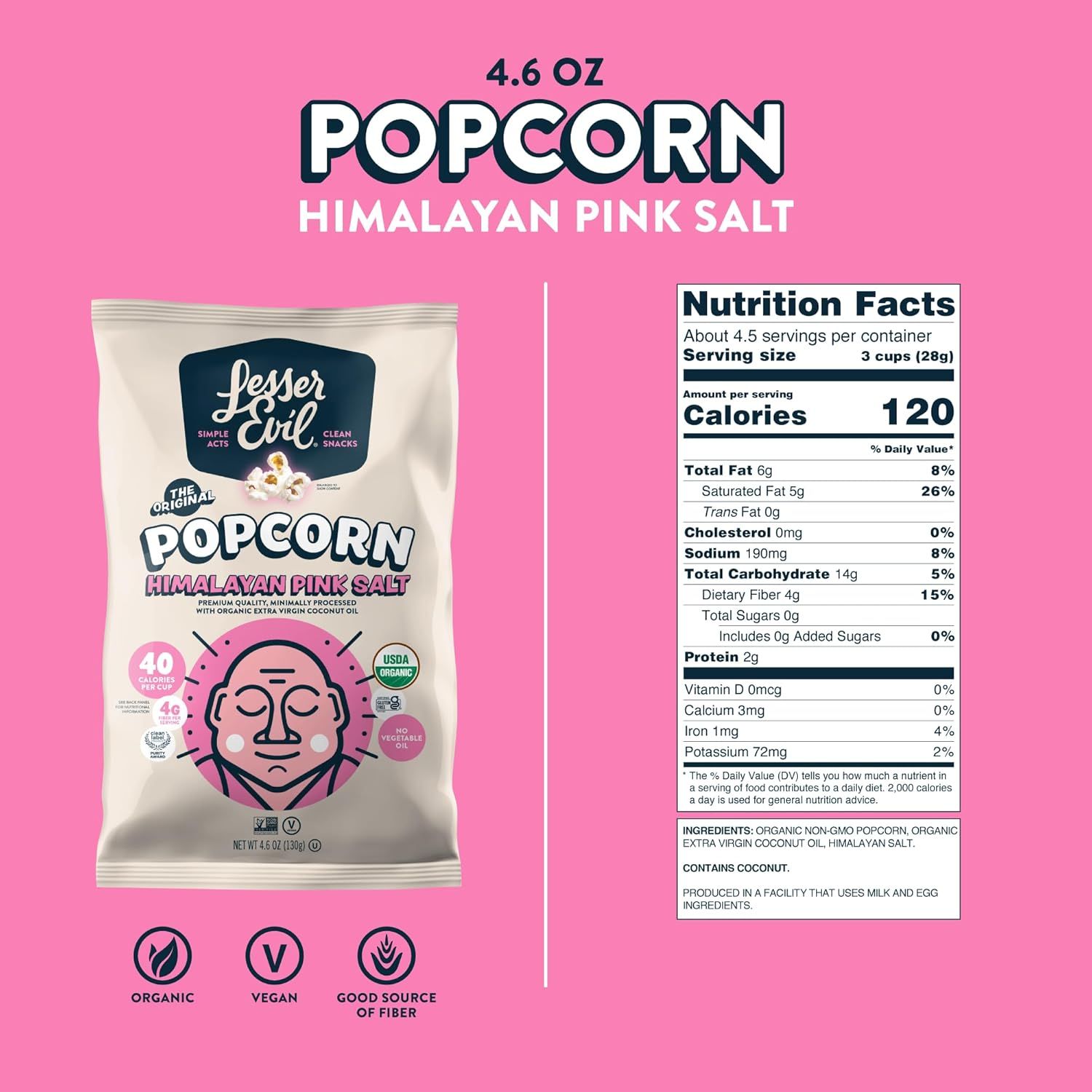Provides comprehensive product information including nutritional details, ingredients list, and certifications (organic, vegan, good source of fiber) to help…