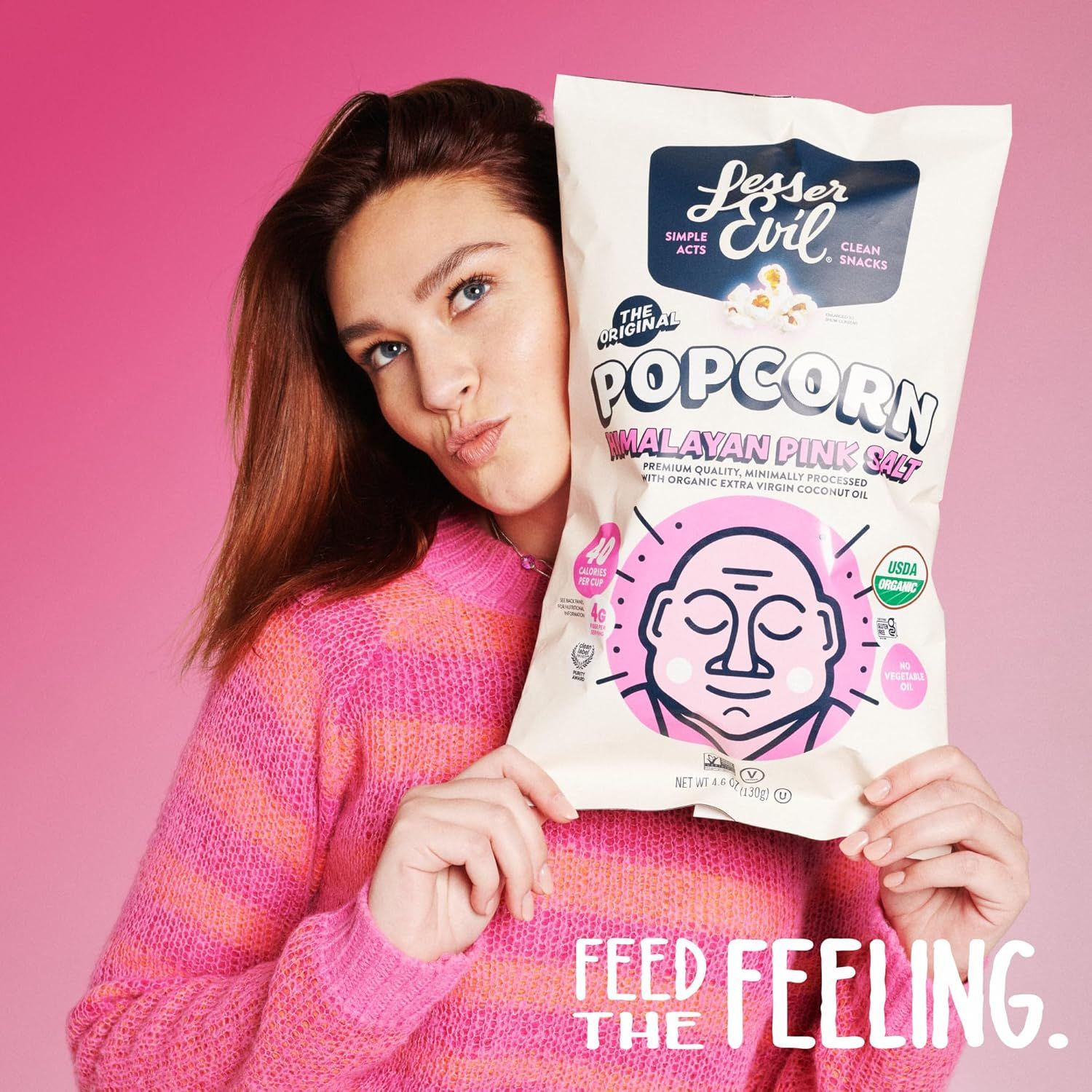 Creates an emotional connection by showing a real person enjoying the product in a relatable, feel-good moment, reinforcing the brand's message to 'Feed the…