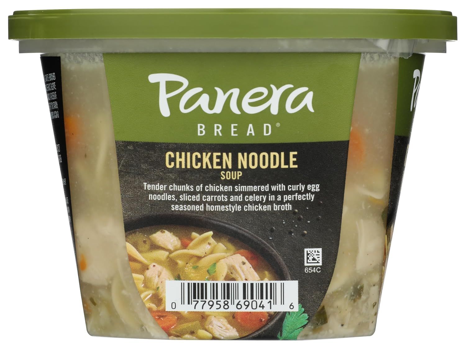 Provides a clean, catalog-style view of the Panera Bread Chicken Noodle Soup container to show the product packaging and branding clearly.