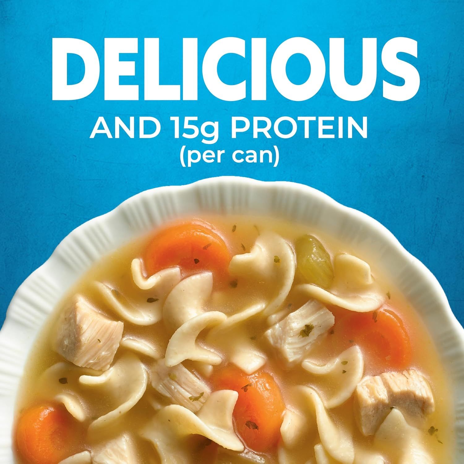 Communicates the nutritional value of the product by highlighting its protein content (15g per can) to appeal to health-conscious shoppers seeking nutritious…