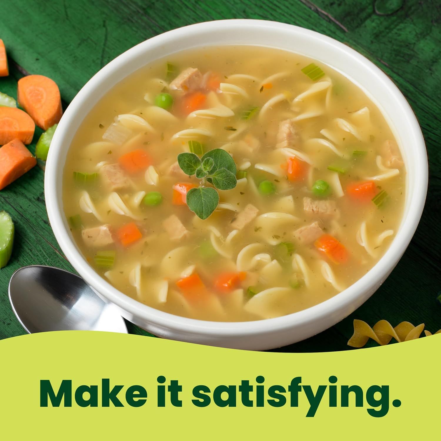 Communicates that the product is filling and satisfying, appealing to shoppers looking for a hearty, comforting meal option.