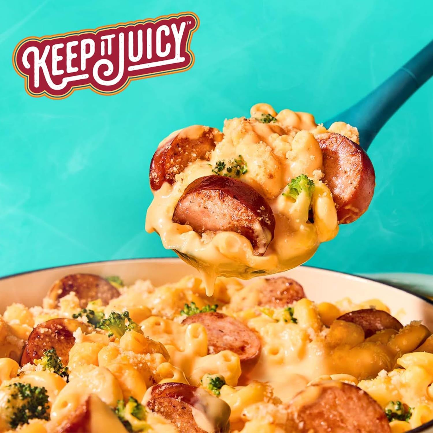 Reinforces brand identity and creates a memorable visual association with the product's tagline 'Keep It Juicy' to build brand recognition and emotional…