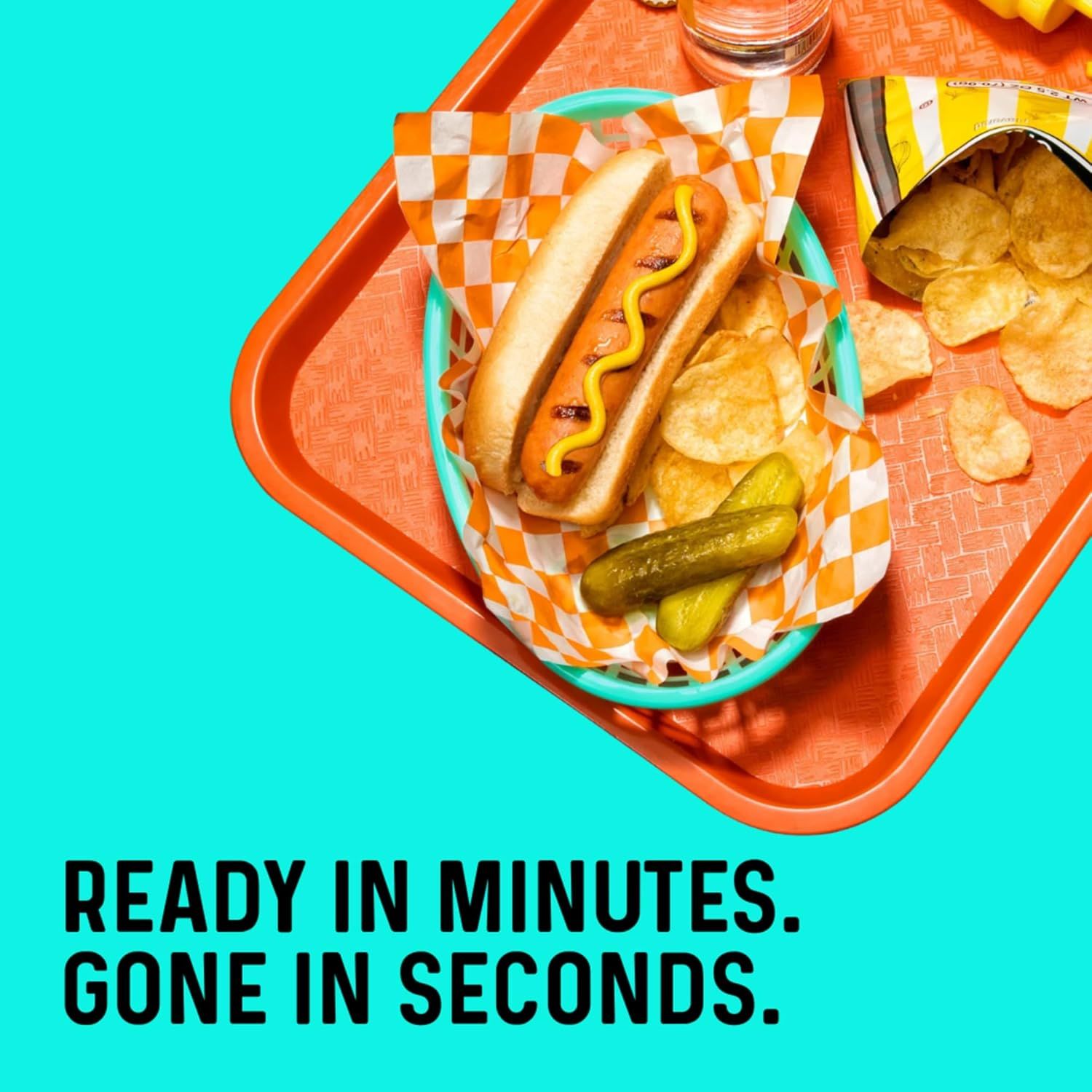 Communicates the speed and convenience of the product—it can be prepared quickly and eaten immediately, appealing to shoppers looking for fast, easy meal…