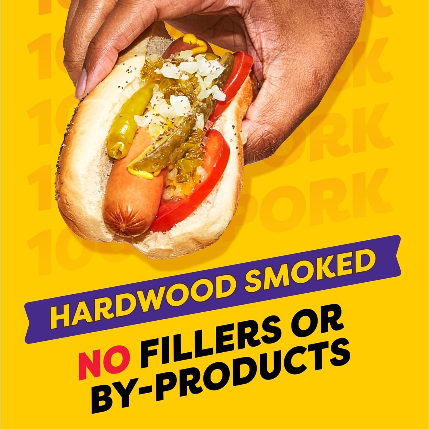 Reassures shoppers that the hot dogs are made with quality ingredients—hardwood smoked with no fillers or by-products—emphasizing a cleaner, more natural…
