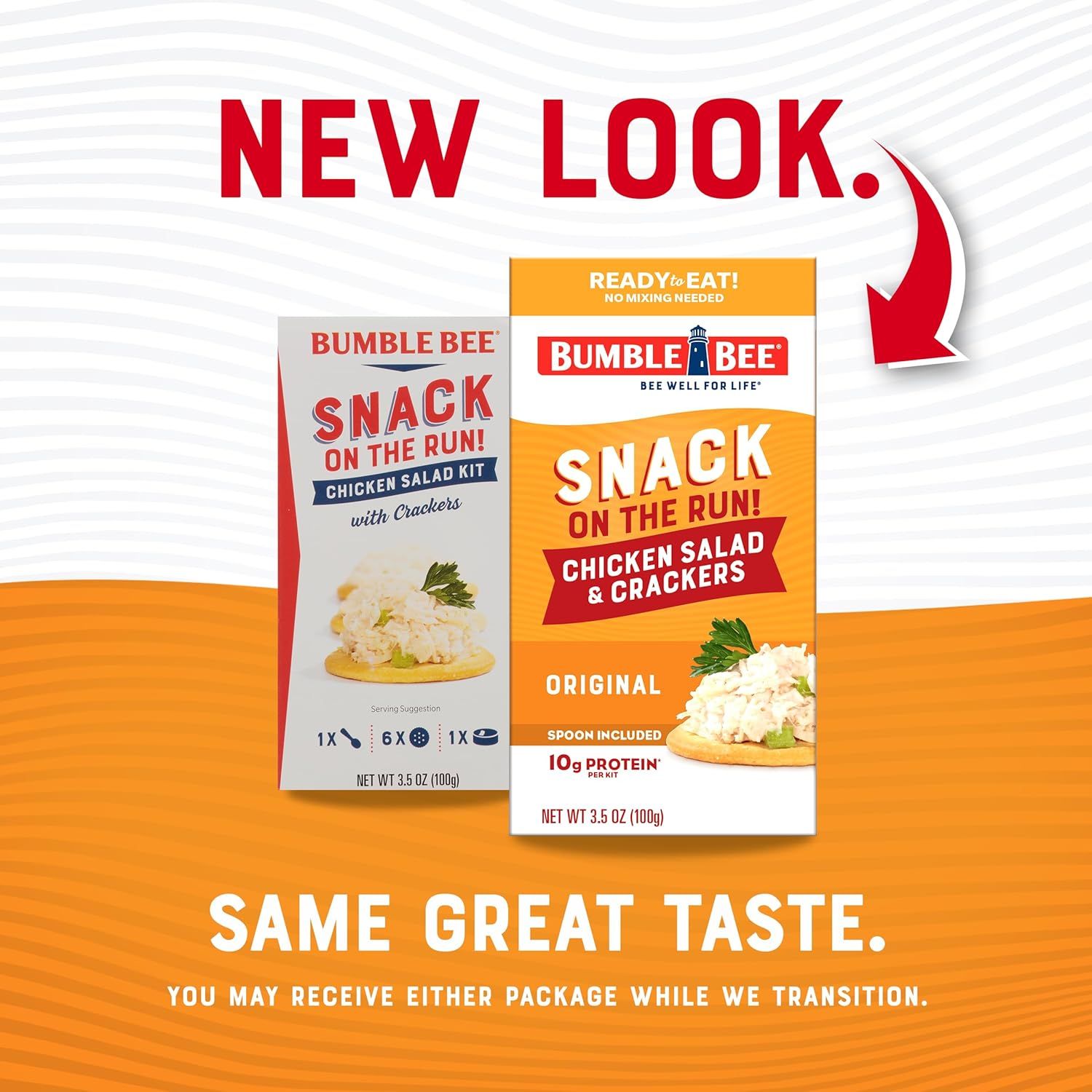 Communicates to shoppers that the Bumble Bee Snack on the Run product has new packaging while reassuring them that the product inside remains the same. This…